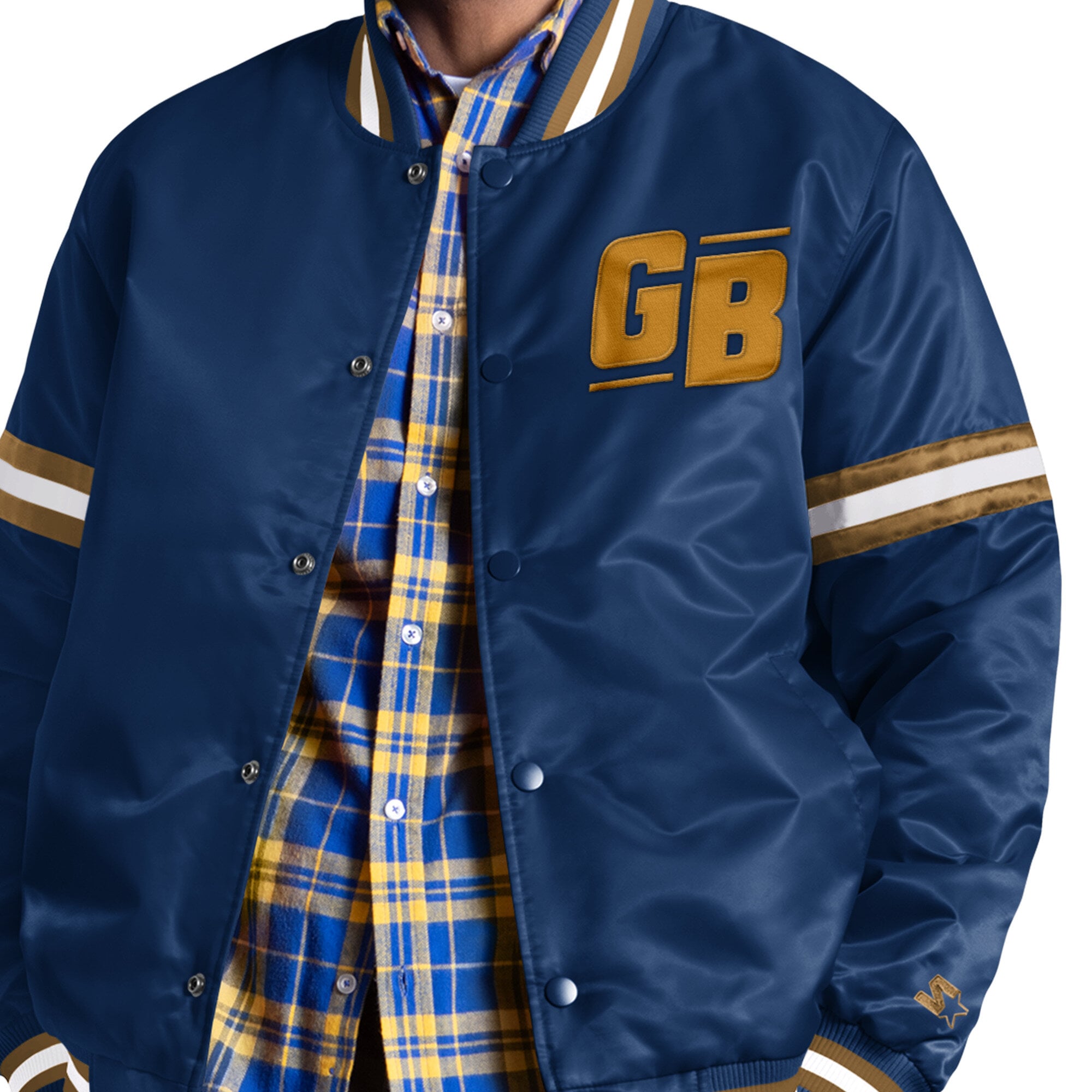 Veste universitaire Starter bleu marine Green Bay Packers Courtside II à logo alternatif pour homme, fermeture boutons-pression.