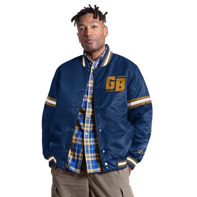Green Bay Packers Starter Courtside II Alternate Logo Varsity Full Snap Jacket - Navy