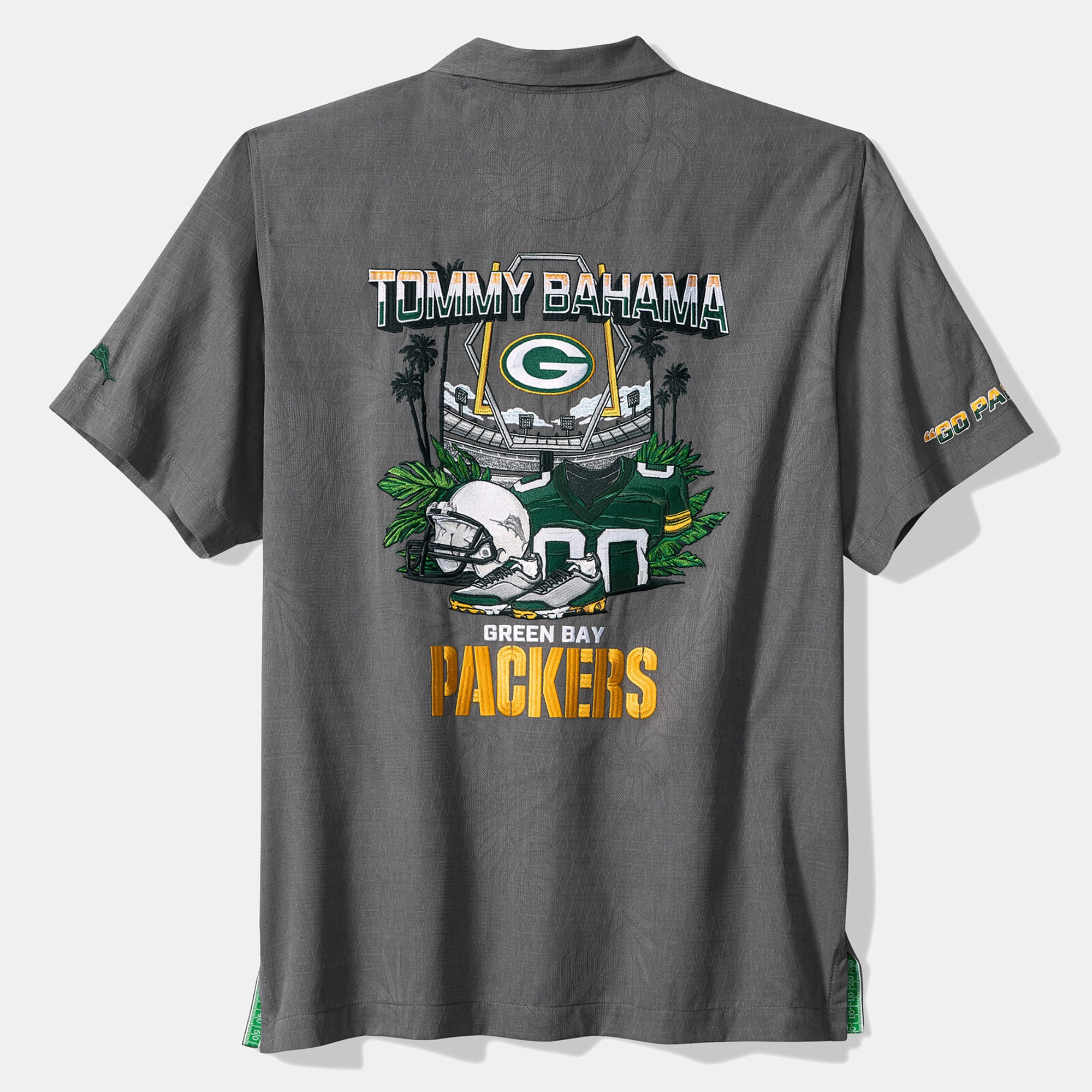 Chemise boutonnée Tommy Bahama grise Green Bay Packers Endzone Paradise IslandZone pour homme