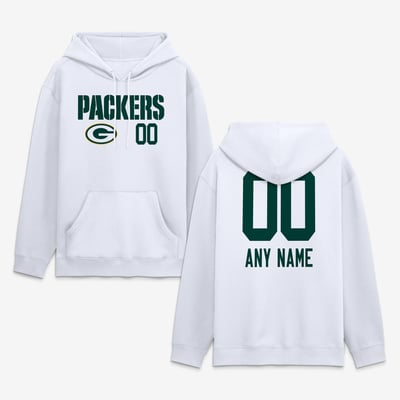 Green Bay Packers  Touchdown Wordmark Personalized Name & Number Hoodie - White