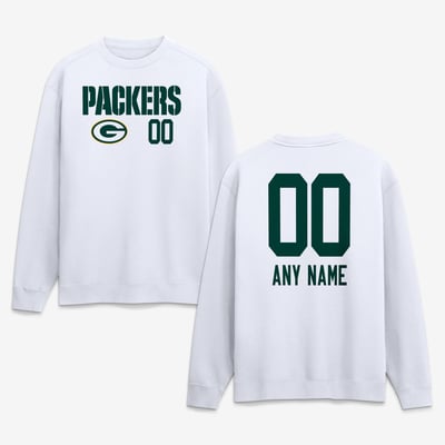 Green Bay Packers  Touchdown Wordmark Personalized Name & Number Sweatshirt - White