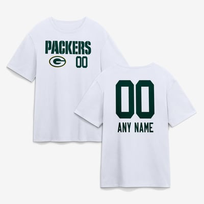 Green Bay Packers  Touchdown Wordmark Personalized Name & Number T-Shirt - White