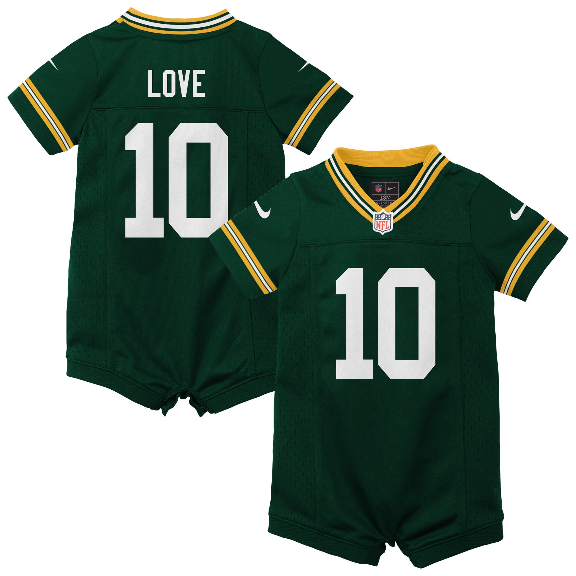 Newborn Nike Jordan Love Green Bay Packers Romper Game Jersey