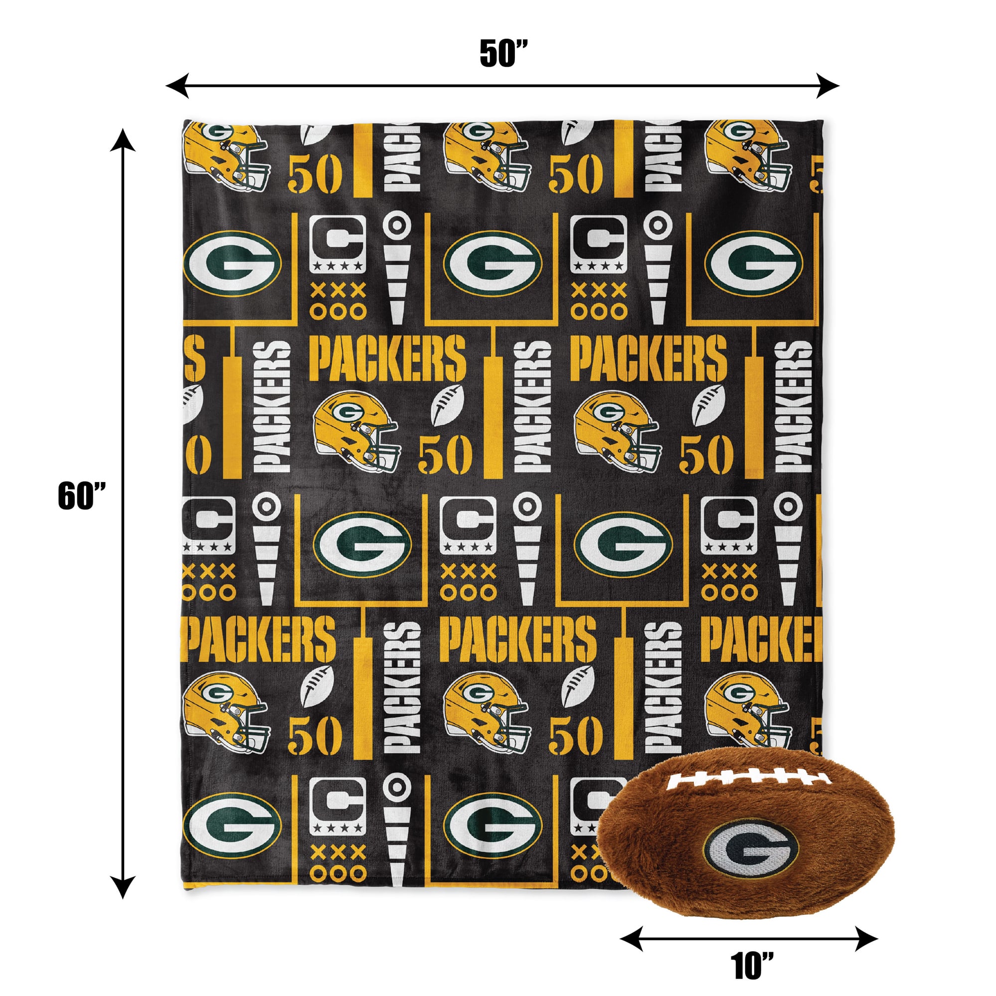 Pegasus Green Bay Packers 50" x 60" Blackout Team Spirit Ultra Soft Throw & Plush Football Combo Pack