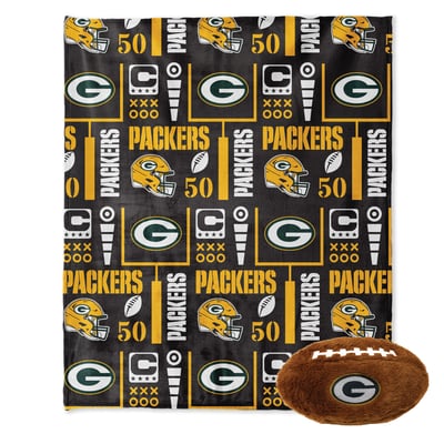 Green Bay Packers Pegasus 50" x 60" Blackout Team Spirit Ultra Soft Throw & Plush Football Combo Pack