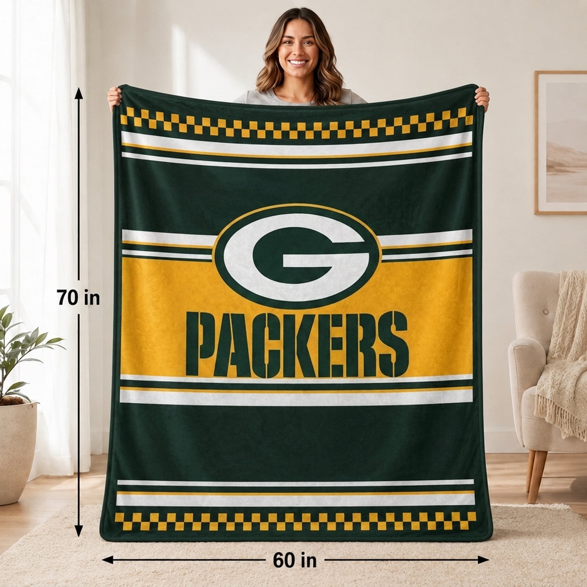 Couverture en fausse fourrure à carreaux Pegasus Green Bay Packers 60" x 70"