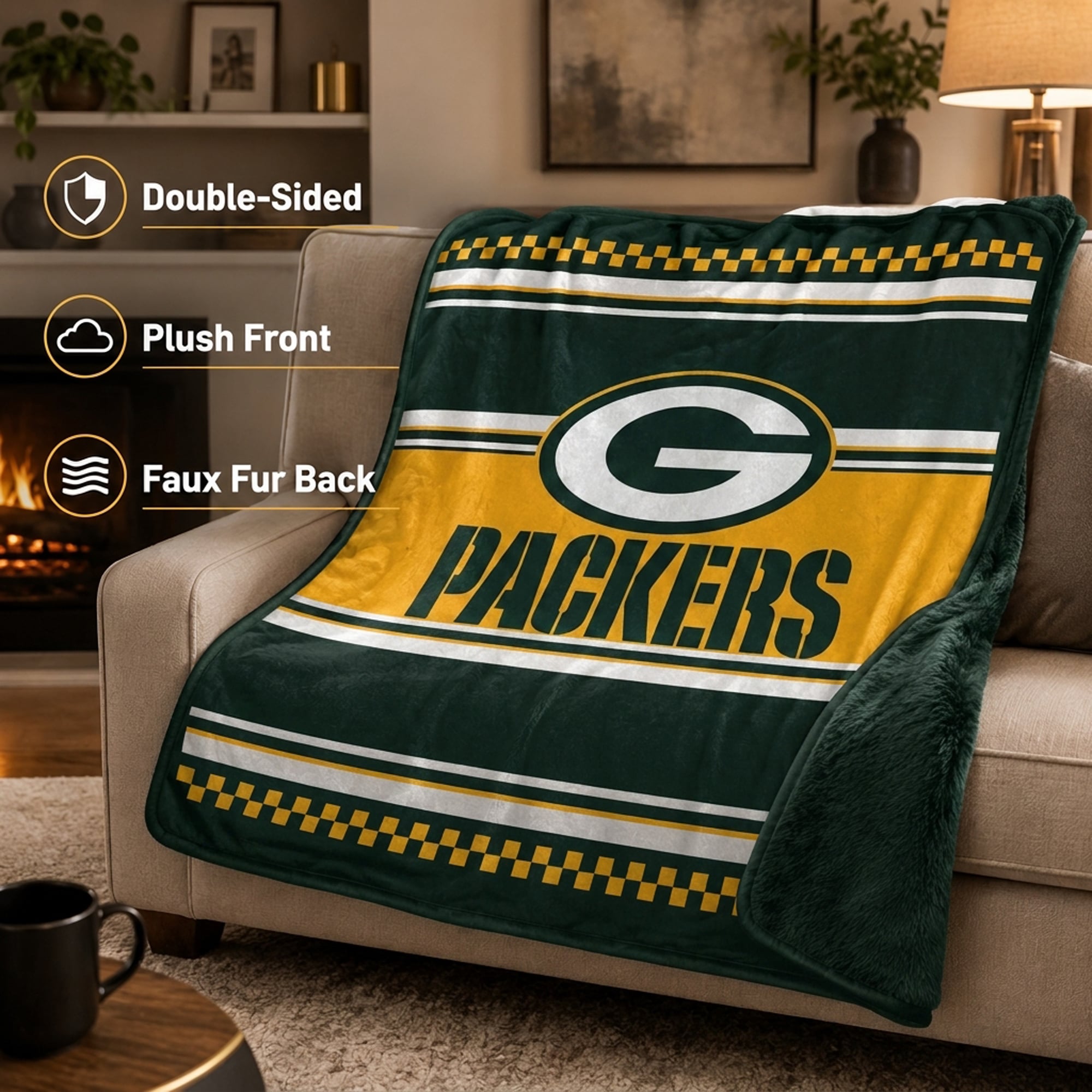Couverture en fausse fourrure à carreaux Pegasus Green Bay Packers 60" x 70"