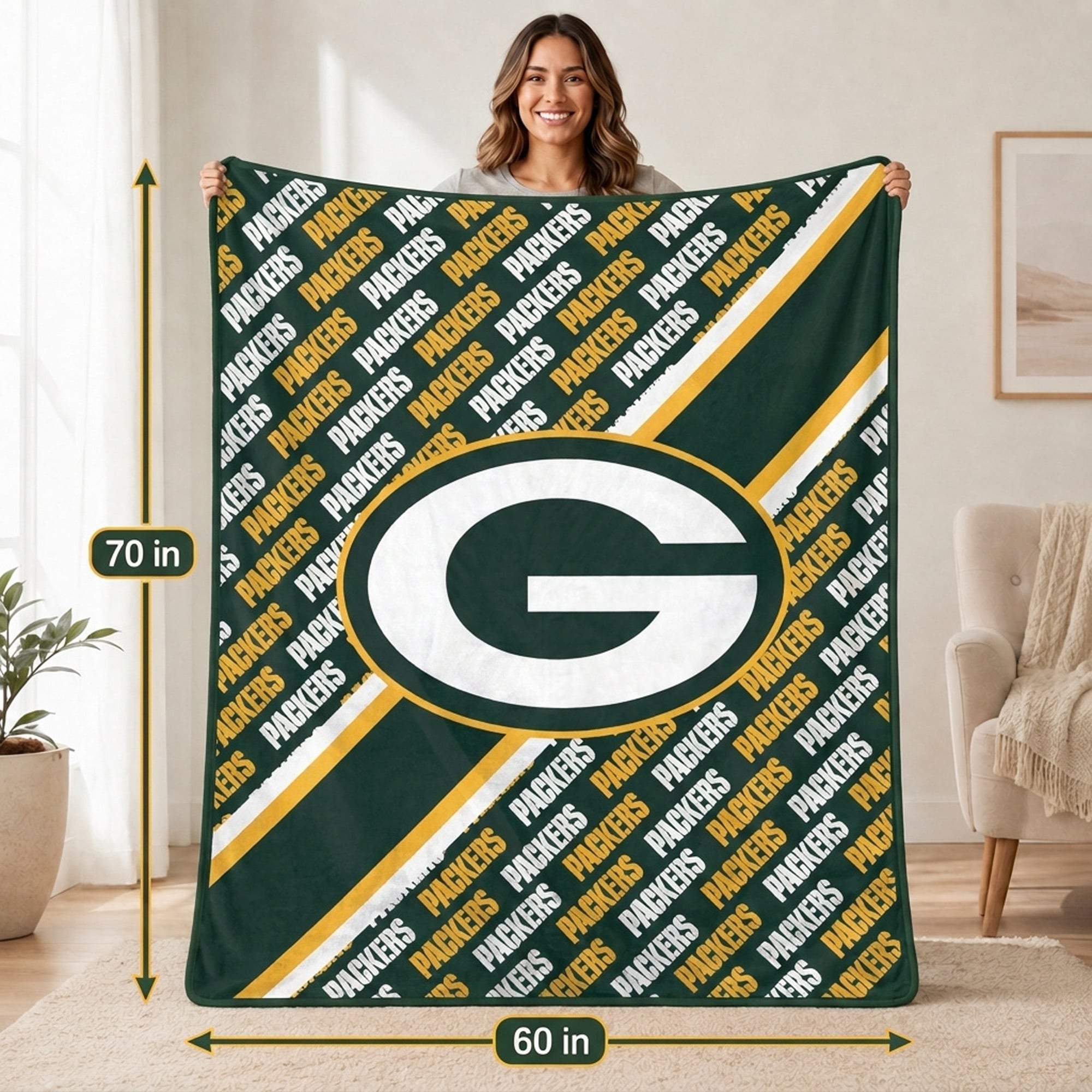 Couverture ultra douce Pegasus Green Bay Packers 60" x 70" (diagonale) avec logo et doublure