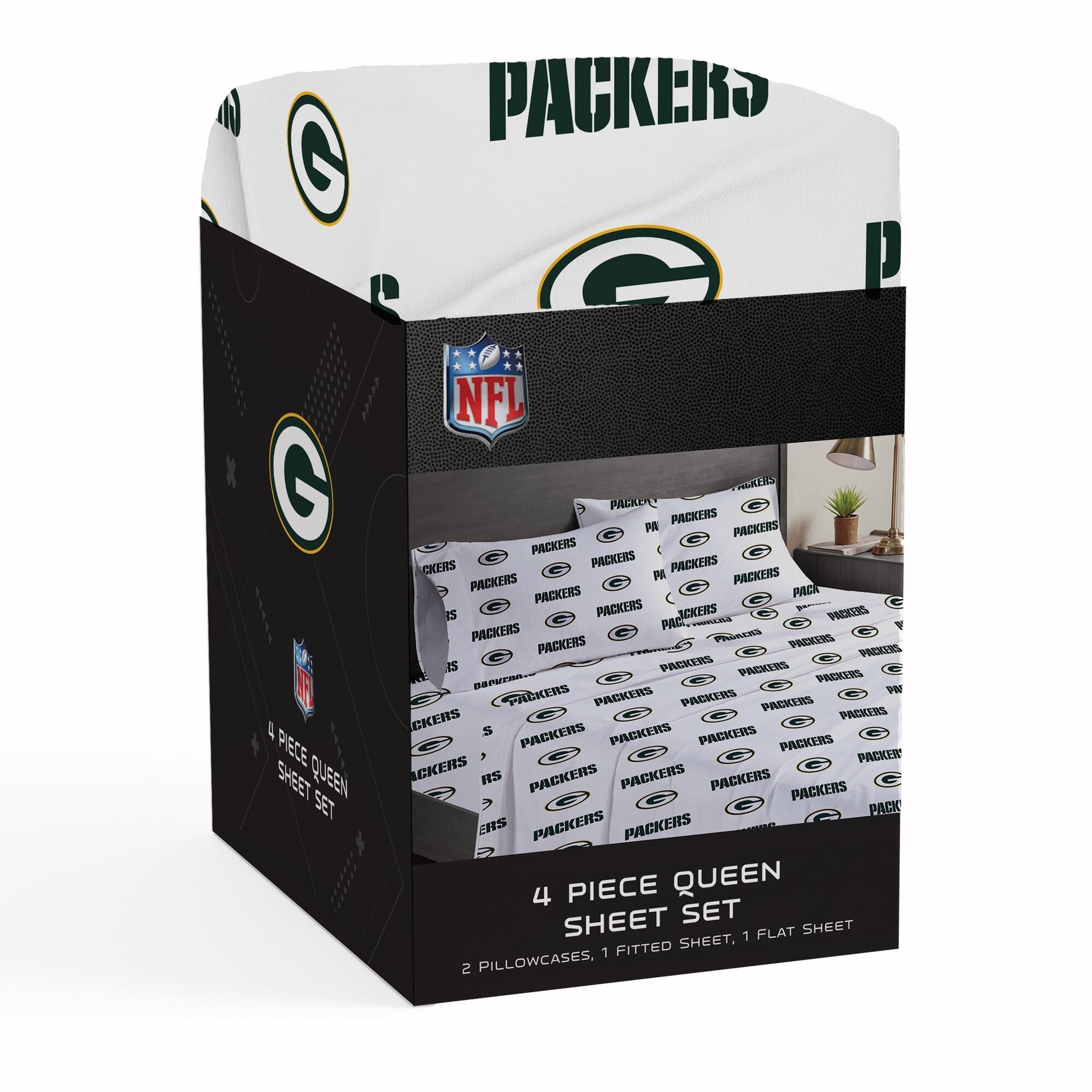 Pegasus Green Bay Packers Four-Piece Queen Sheet Set