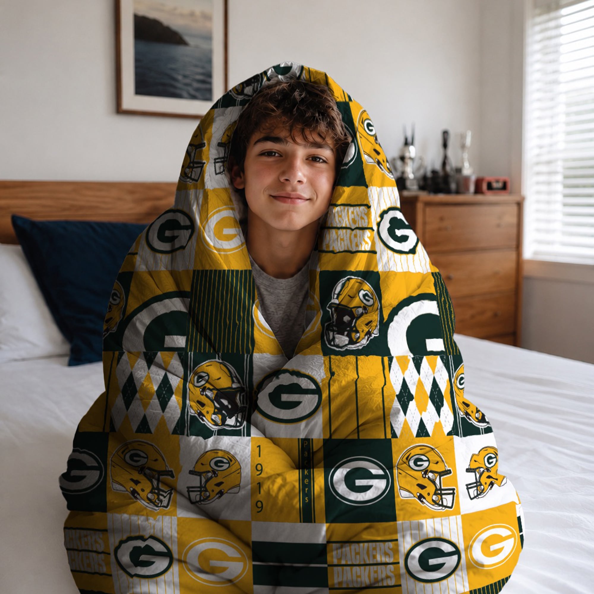 Pegasus Green Bay Packers Patchwork Plaid Three-Piece Full/Queen Bed in a Bag Set