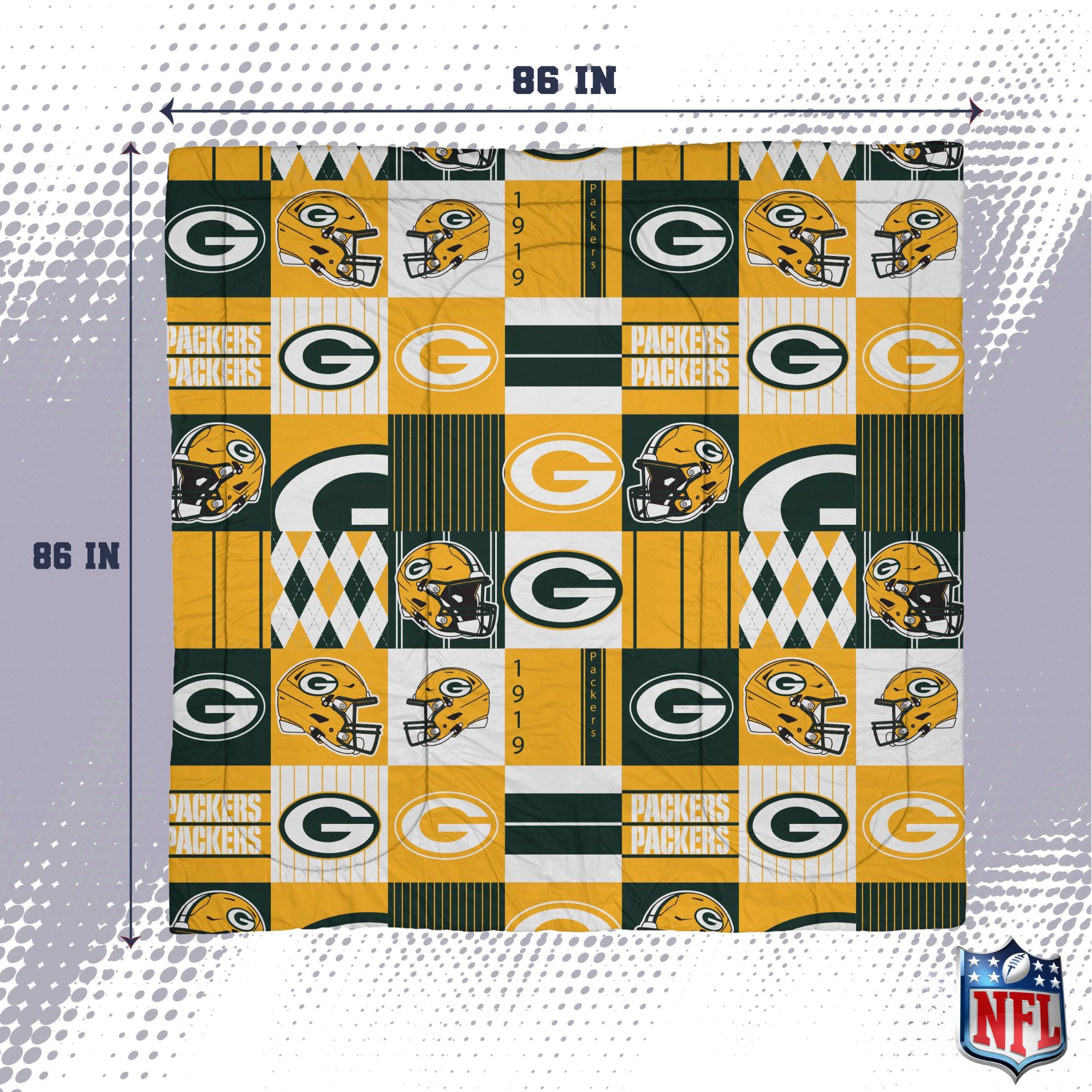 Pegasus Green Bay Packers Patchwork Plaid Three-Piece Full/Queen Bed in a Bag Set