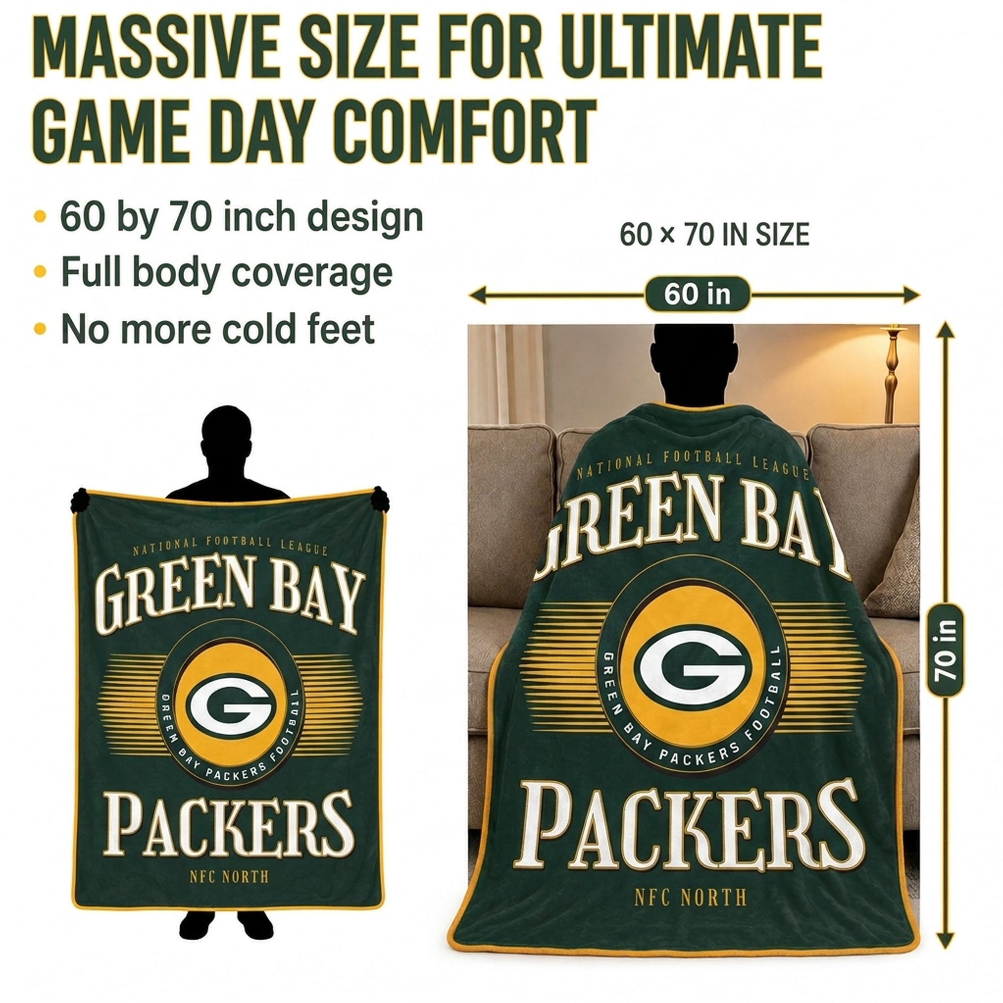 Couverture ultra douce Pegasus Green Bay Packers Spotlight Arch 60" x 70"