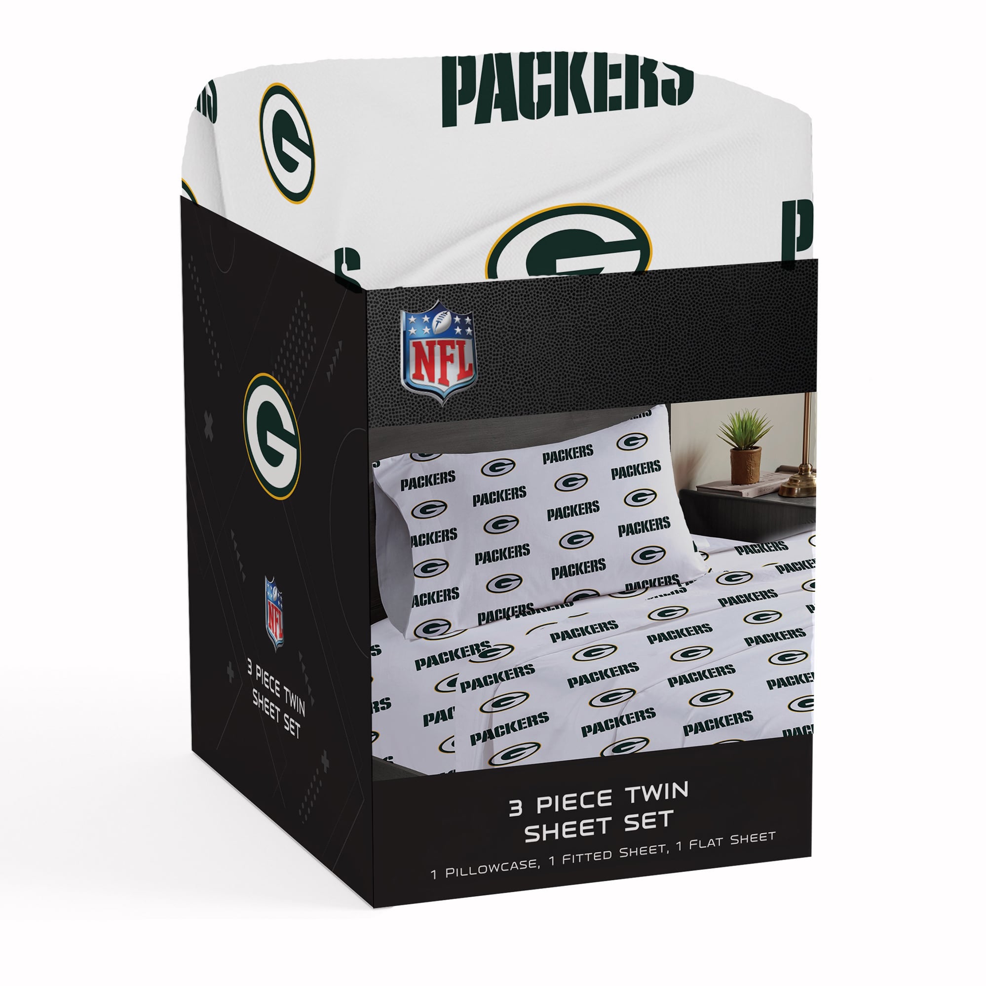 Pegasus Green Bay Packers Three-Piece Twin Sheet Set
