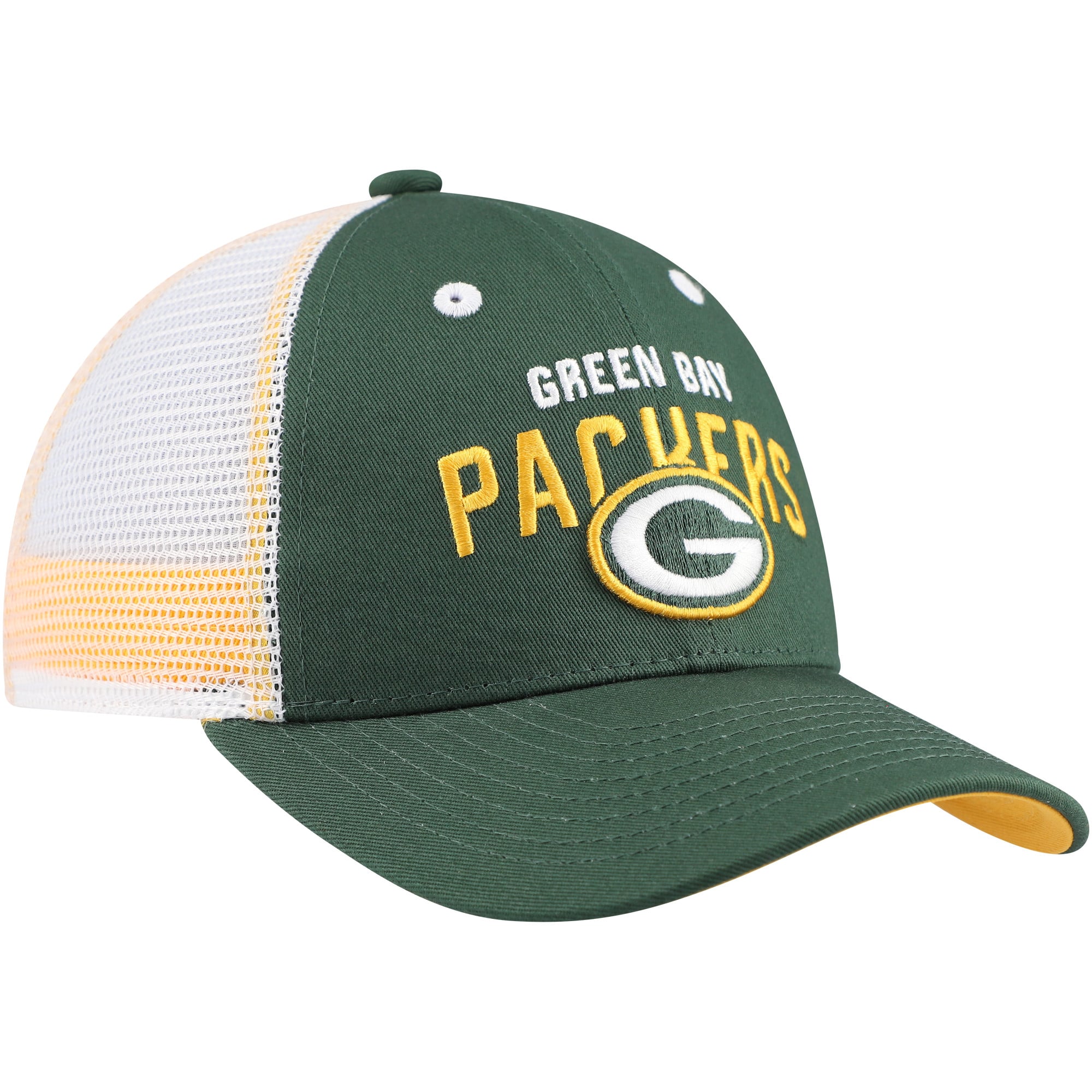 Casquette ajustable Green Bay Packers Core Lockup Trucker verte et blanche pour enfants d'âge préscolaire