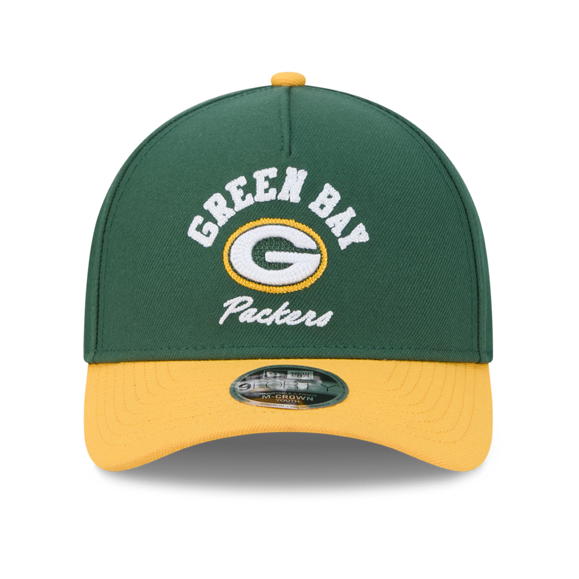 Casquette ajustable New Era Green Green Bay Packers Arch 9FORTY A-Frame M-Crown pour enfants d'âge préscolaire