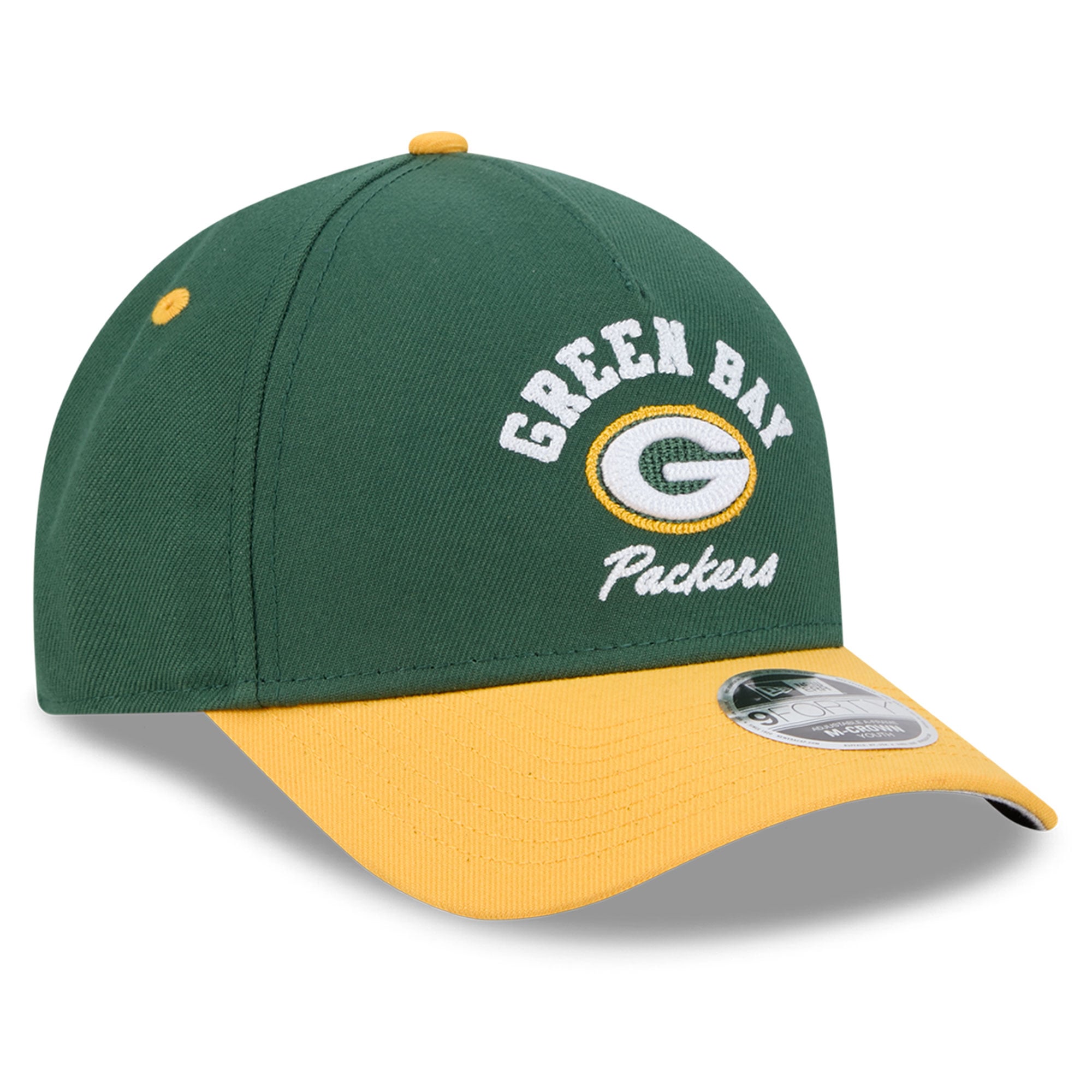 Casquette ajustable New Era Green Green Bay Packers Arch 9FORTY A-Frame M-Crown pour enfants d'âge préscolaire