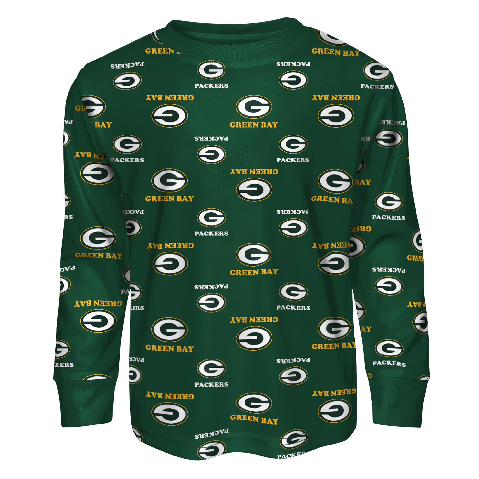 Ensemble pyjama pour enfant d'âge préscolaire Outerstuff vert Green Bay Packers, composé d'un t-shirt à manches longues et pantalon imprimés.