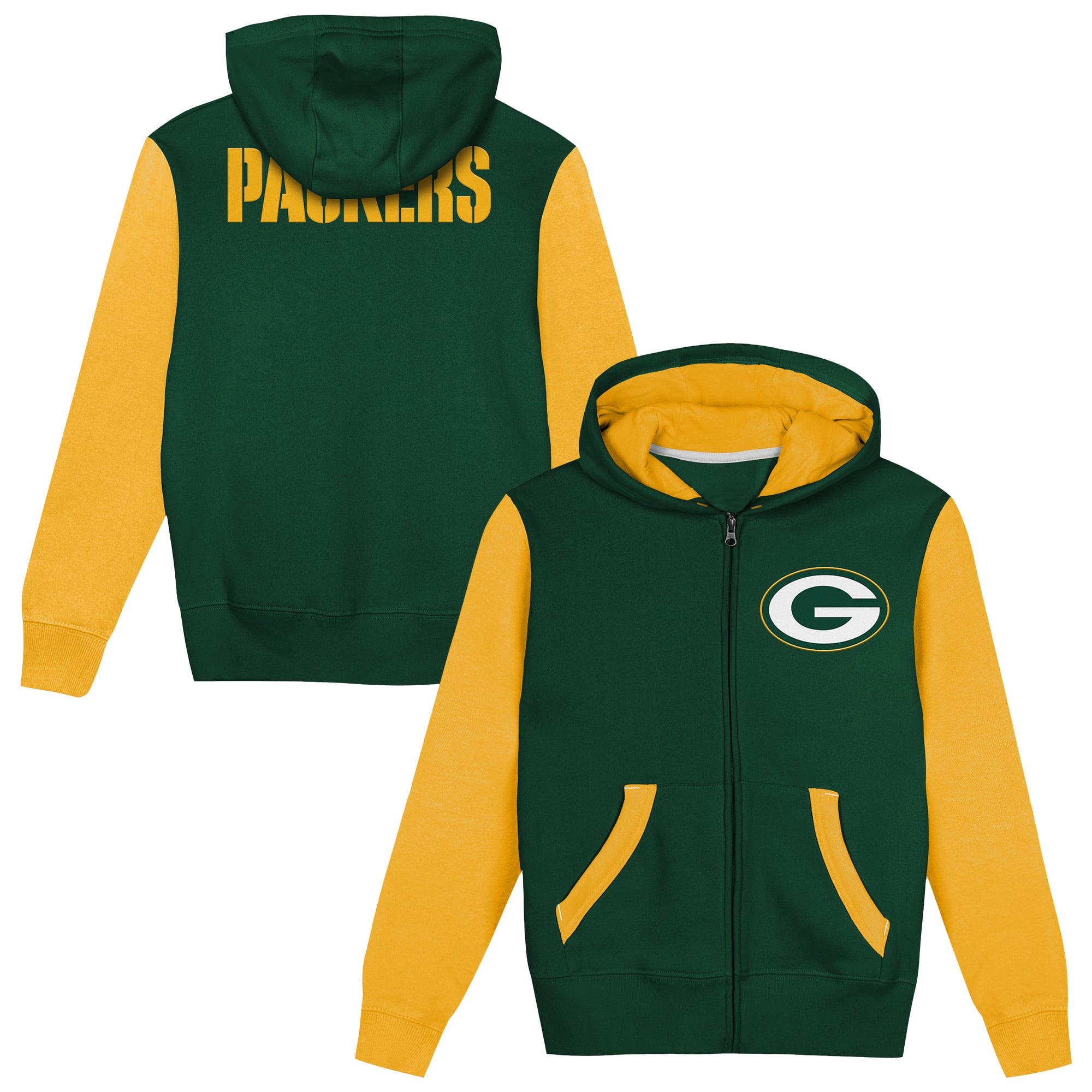 Sweat à capuche zippé vert Green Bay Packers Stadium pour enfants d'âge préscolaire
