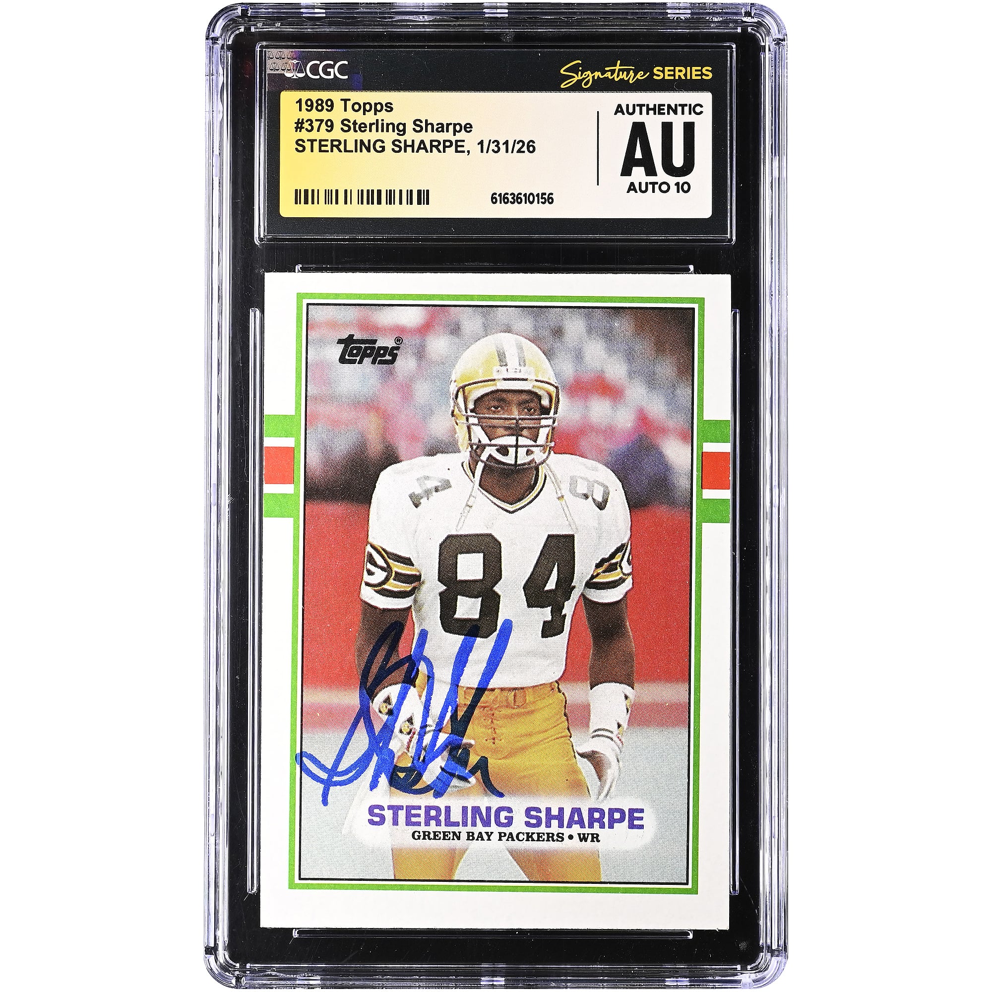 Sterling Sharpe Green Bay Packers Autographed 1989 Topps #379 CGC Authenticated Auto 10 Rookie Card