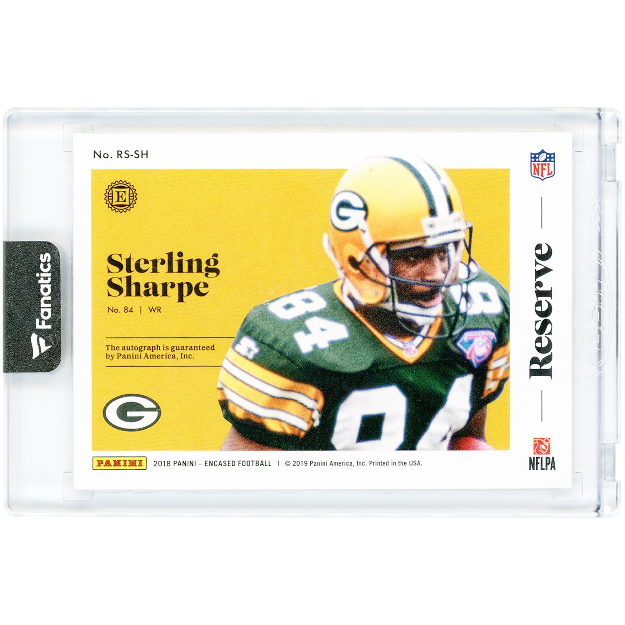 Sterling Sharpe Green Bay Packers Autographed 2018 Panini Encased Reserve Emerald #RS-SH #3/3 Card
