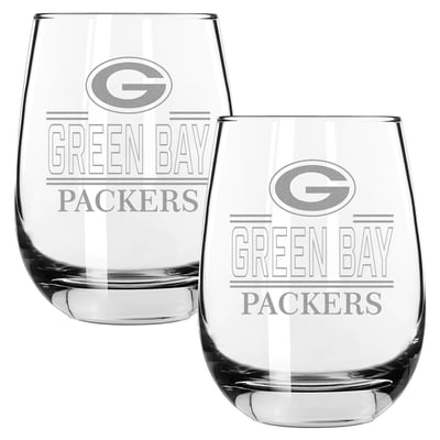 Green Bay Packers The Memory Company Two-Piece 15oz. Classic Crew Stemless Wine Glass Set
