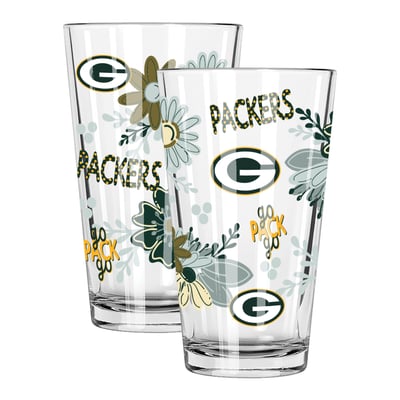 Green Bay Packers The Memory Company Two-Piece 16oz. Flowers Pint Glass Set