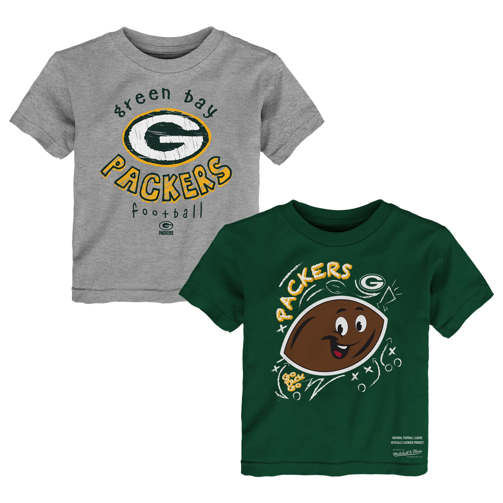 Toddler Mitchell & Ness  Hunter Green/Gray Green Bay Packers Two-Pack Sketched Up T-Shirt Set