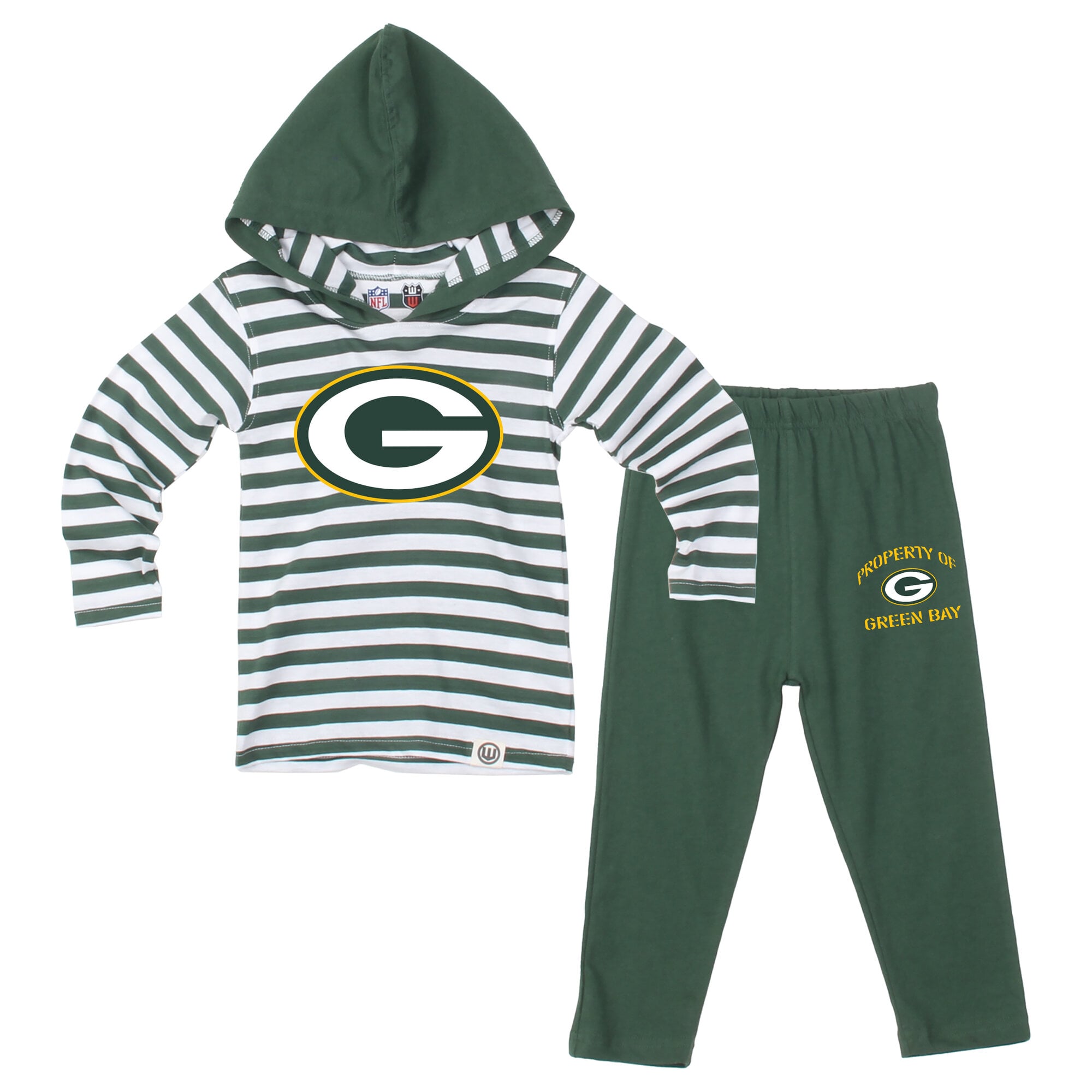 Ensemble pour tout-petit Wes & Willy Green Bay Packers : haut à manches longues rayé capuche et pantalon
