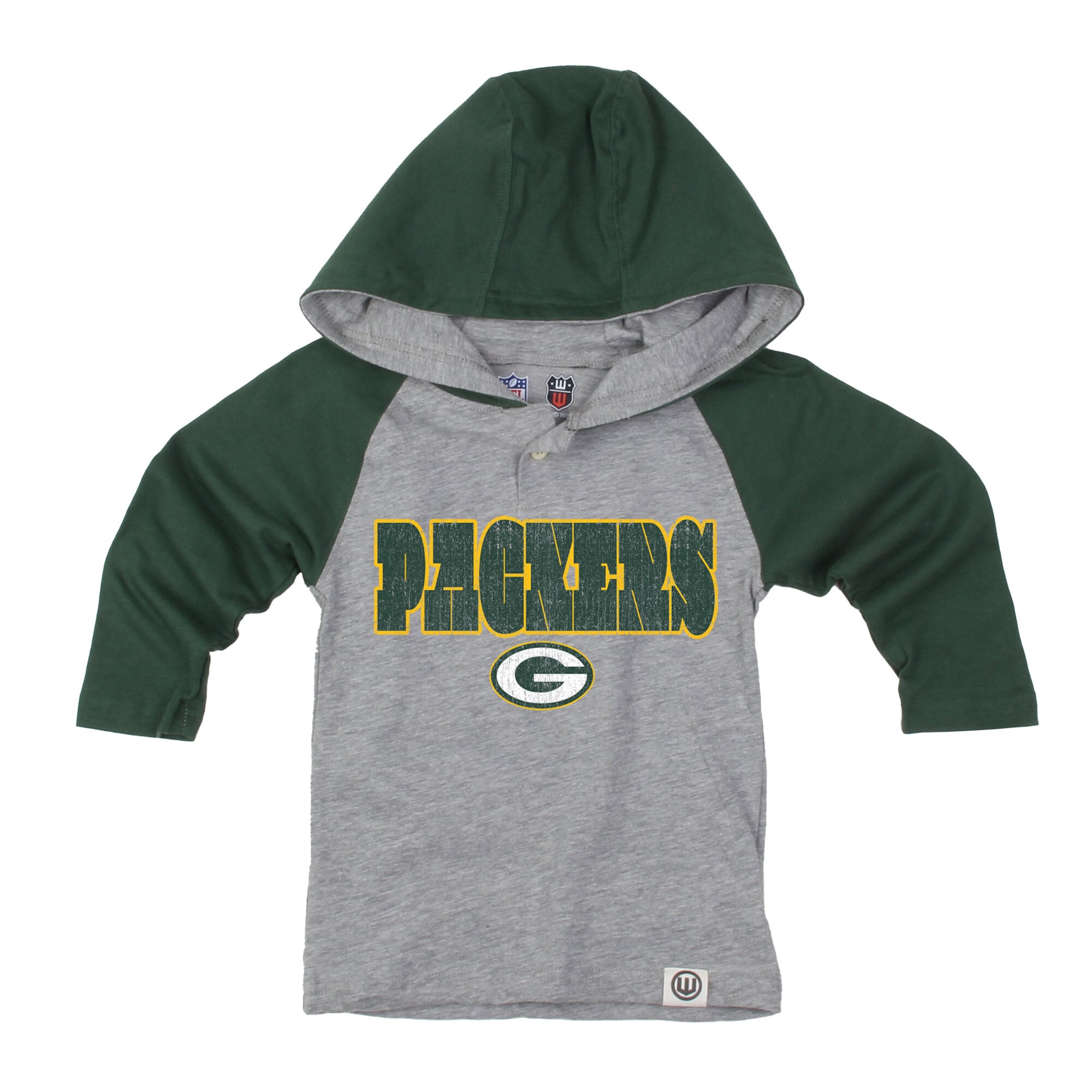Toddler Wes & Willy Heather Gray/Green Green Bay Packers Henley Hoodie Sweatpants Set