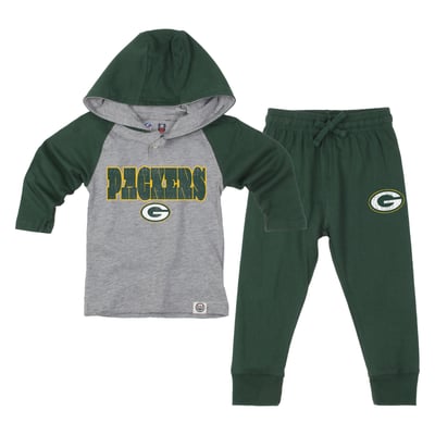 Green Bay Packers Wes & Willy Toddler Henley Hoodie & Sweatpants Set - Heather Gray/Green