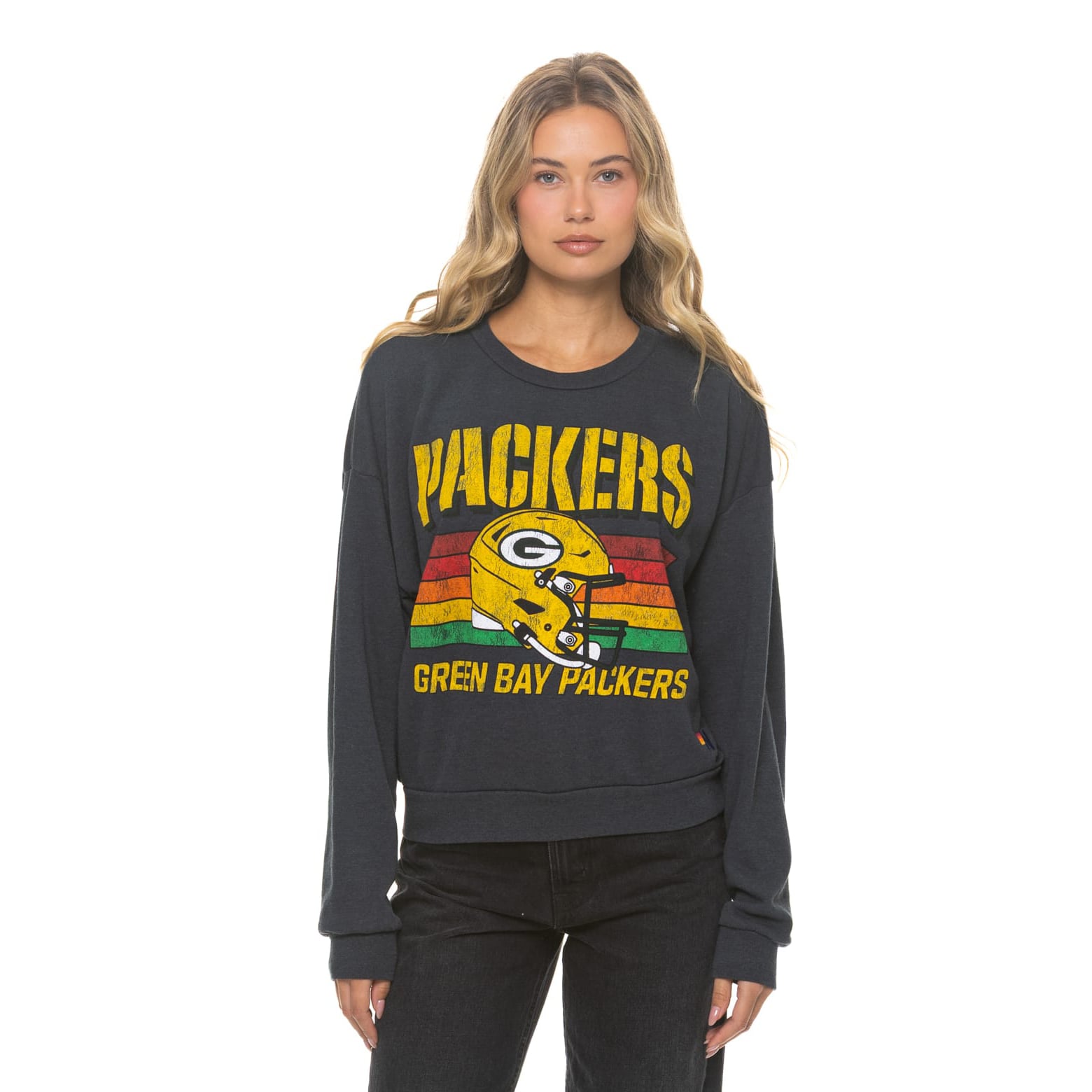 Sweat-shirt unisexe Aviator Nation gris anthracite Green Bay Packers, coupe décontractée, en mélange de trois matières.