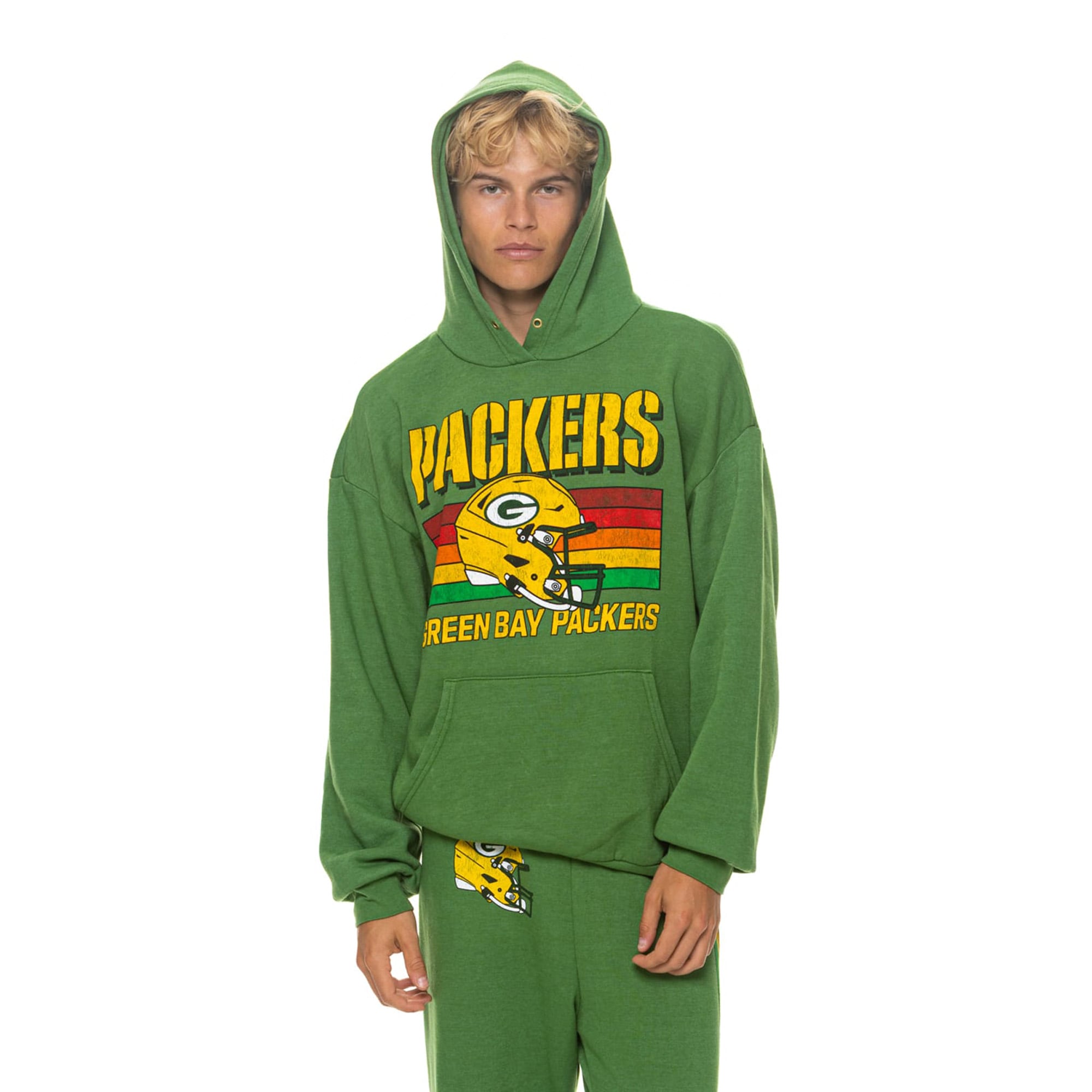Sweat à capuche unisexe Aviator Nation vert Green Bay Packers, coupe décontractée, en mélange de trois matières.