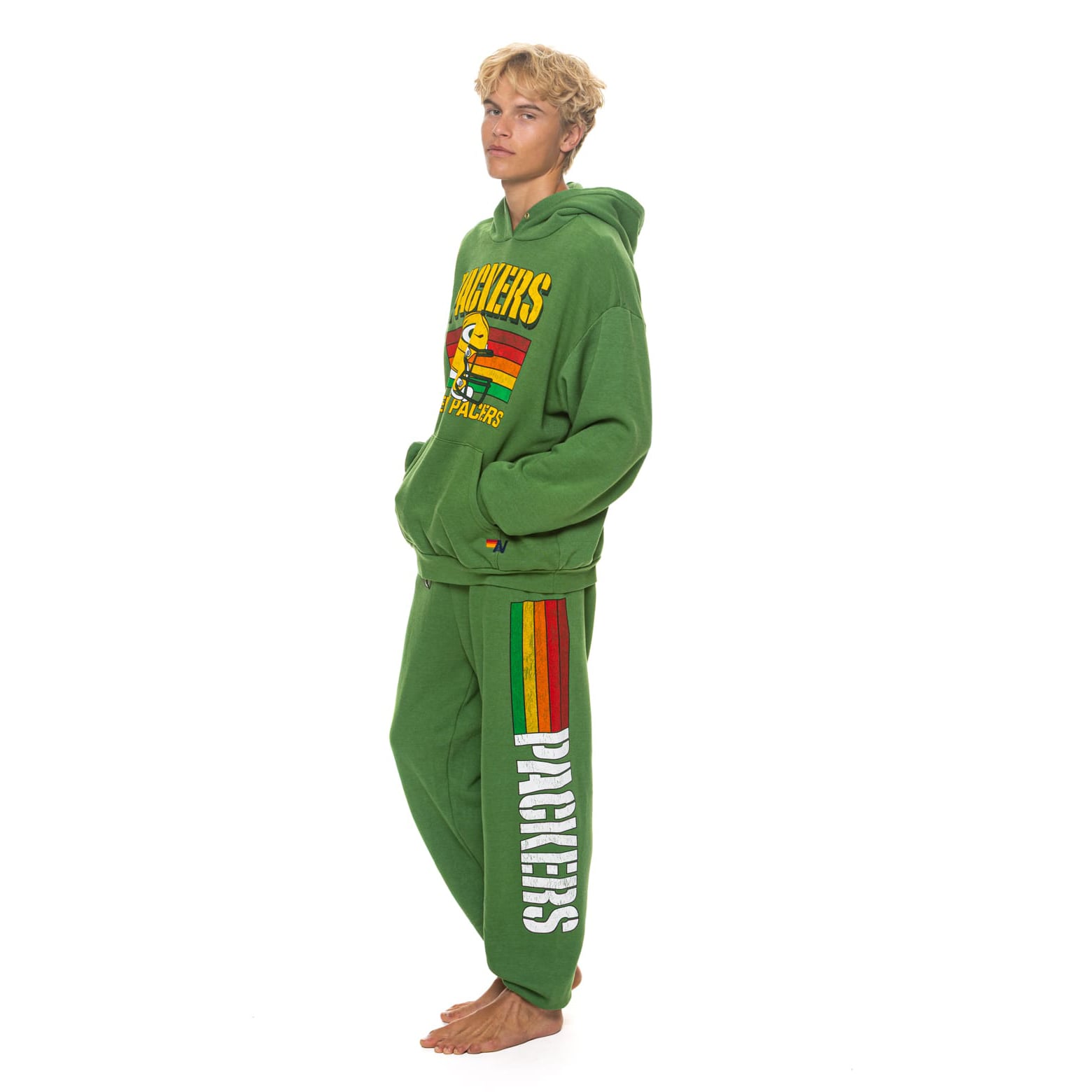 Sweat à capuche unisexe Aviator Nation vert Green Bay Packers en mélange de trois matières, fermeture éclair intégrale