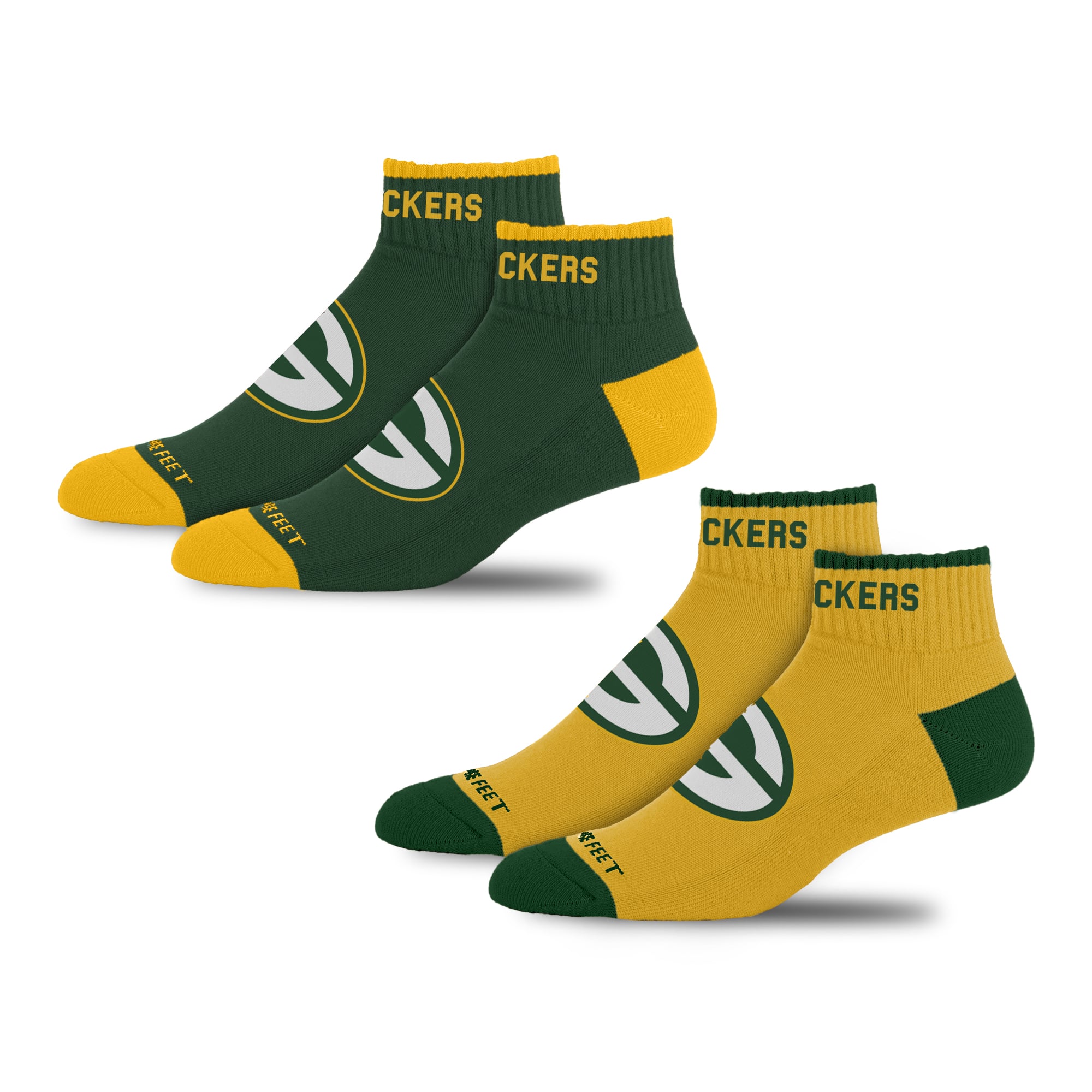 Unisex For Bare Feet  Green Bay Packers Front and Center 2-Pack Ankle Socks Set