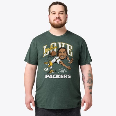 Jordan Love Green Bay Packers Homage Unisex Caricature Player Graphic Tri-Blend T-Shirt - Green