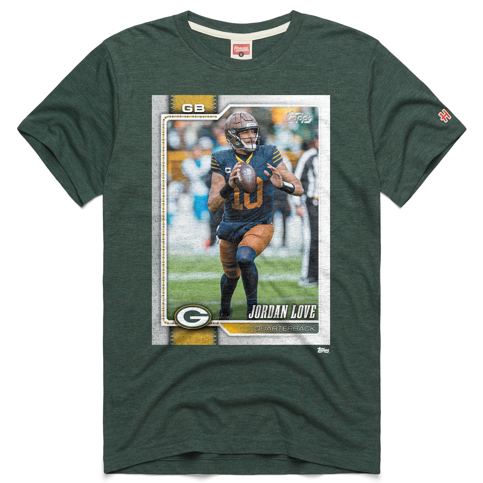 T-shirt unisexe Hommage à Jordan Love, Green Bay Packers, NFL Topps Trading Card, mélange de trois matières