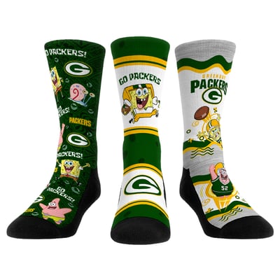  Green Bay Packers Rock Em Unisex x Nickelodeon Spongebob Squarepants 3-Pack Crew Socks Set - 