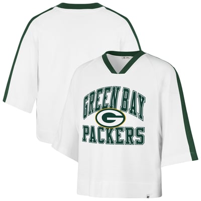 Green Bay Packers '47 Women's Big Overarch Drop Needle Raglan V-Neck T-Shirt - White