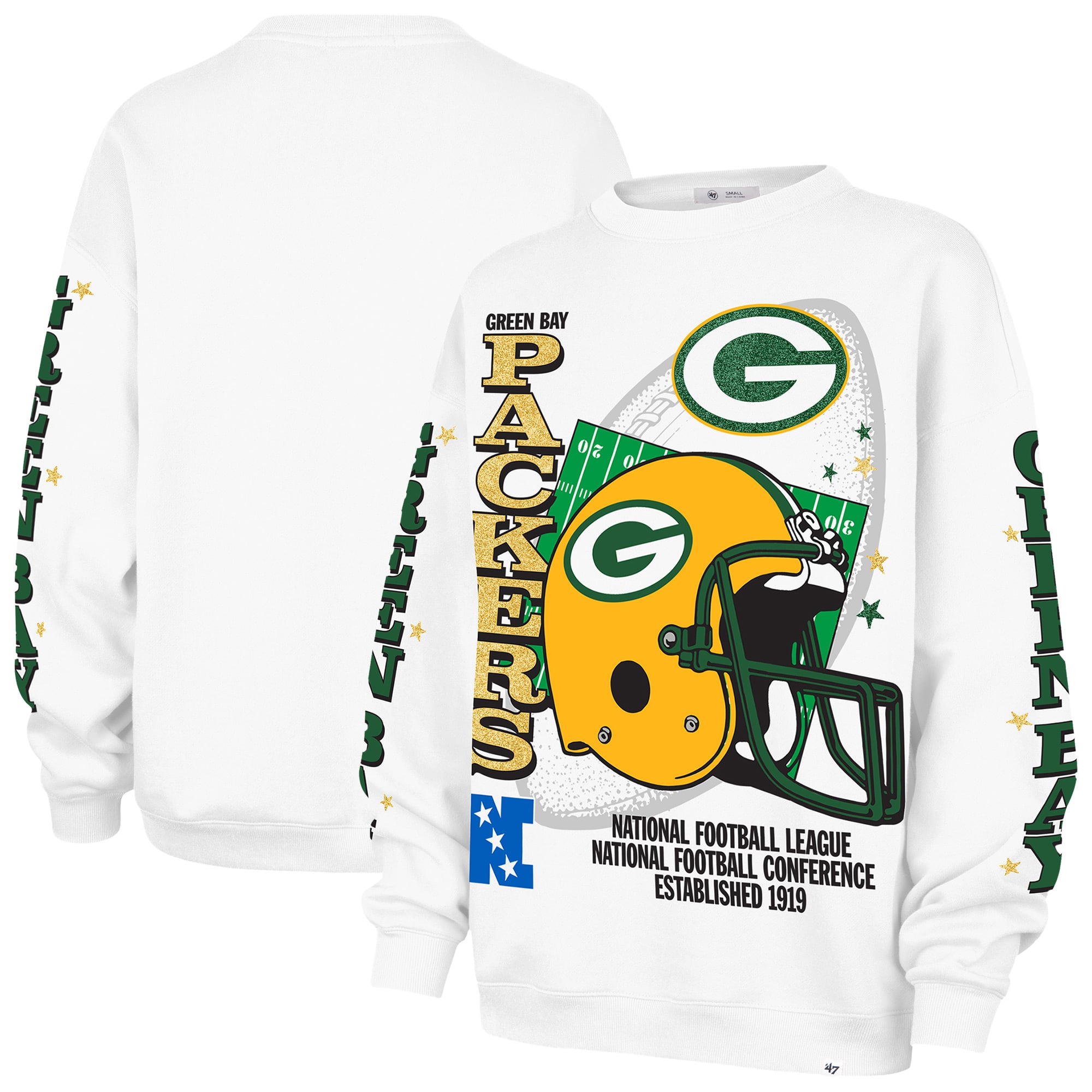 Sweat-shirt polaire oversize « Thunderous » blanc Green Bay Packers pour femme, numéro 47