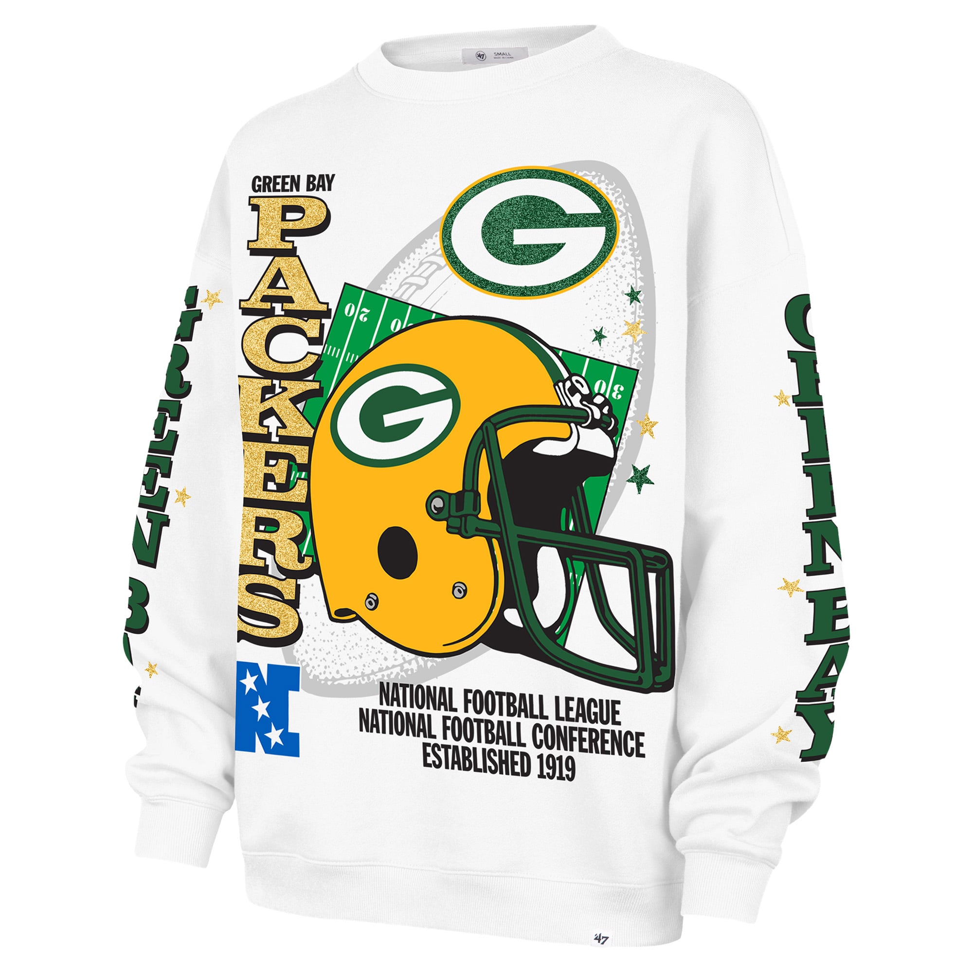 Sweat-shirt polaire oversize « Thunderous » blanc Green Bay Packers pour femme, numéro 47