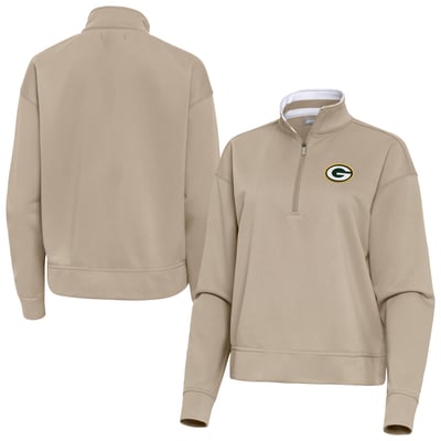 Green Bay Packers Antigua Women's Goddess Quarter-Zip Pullover - Khaki