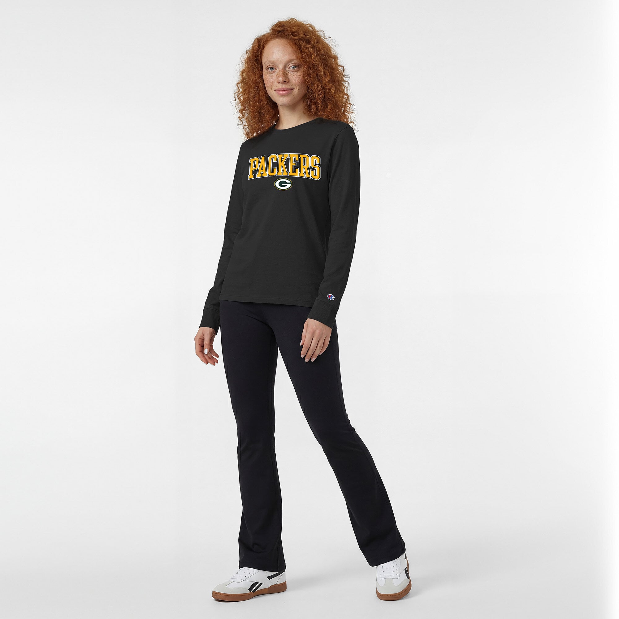 Women's Champion Black Green Bay Packers Core Logo Long Sleeve T-Shirt