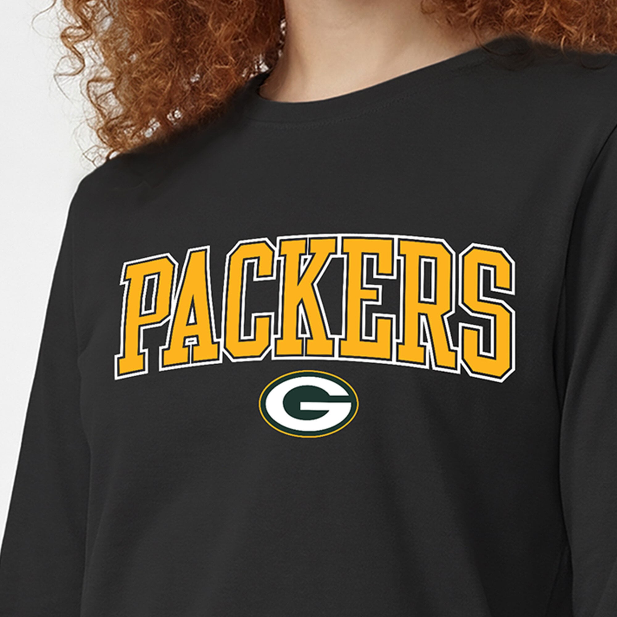 Women's Champion Black Green Bay Packers Core Logo Long Sleeve T-Shirt