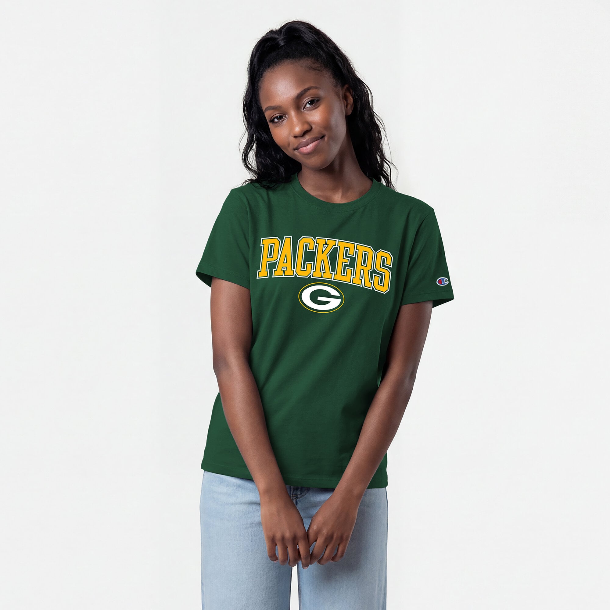T-shirt Champion Green Bay Packers pour femmes avec logo arqué