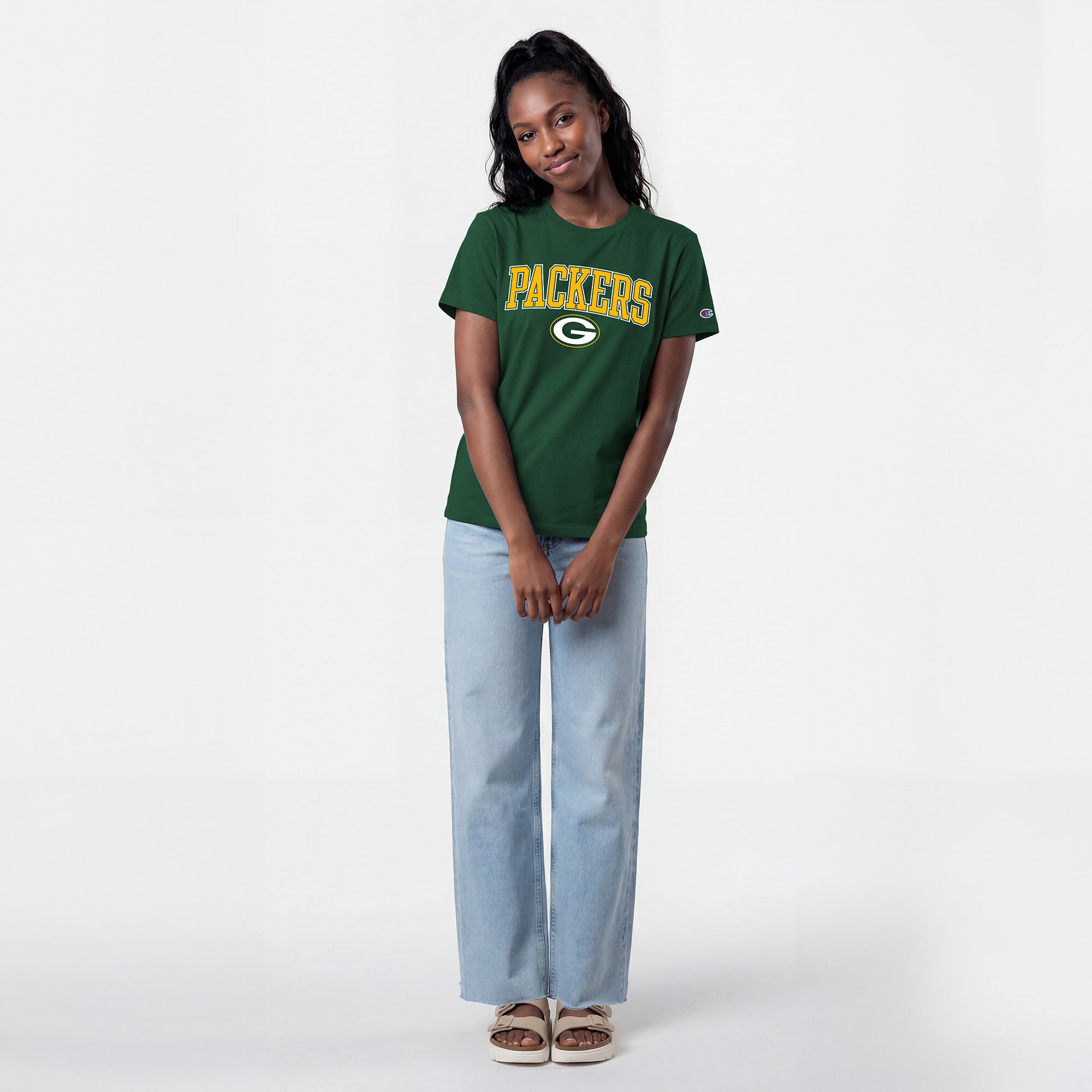 T-shirt Champion Green Bay Packers pour femmes avec logo arqué