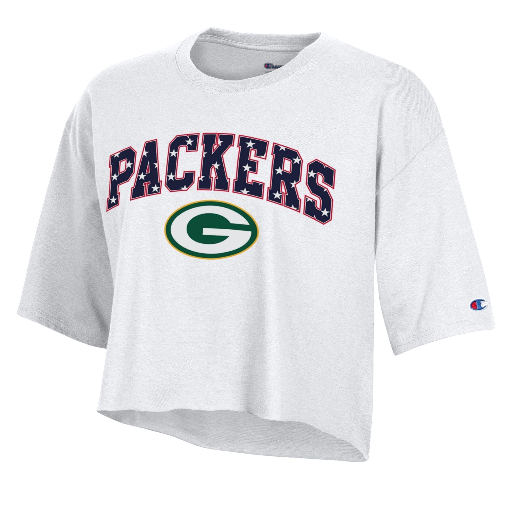 Women's Champion White Green Bay Packers Star Spangled Cropped T-Shirt