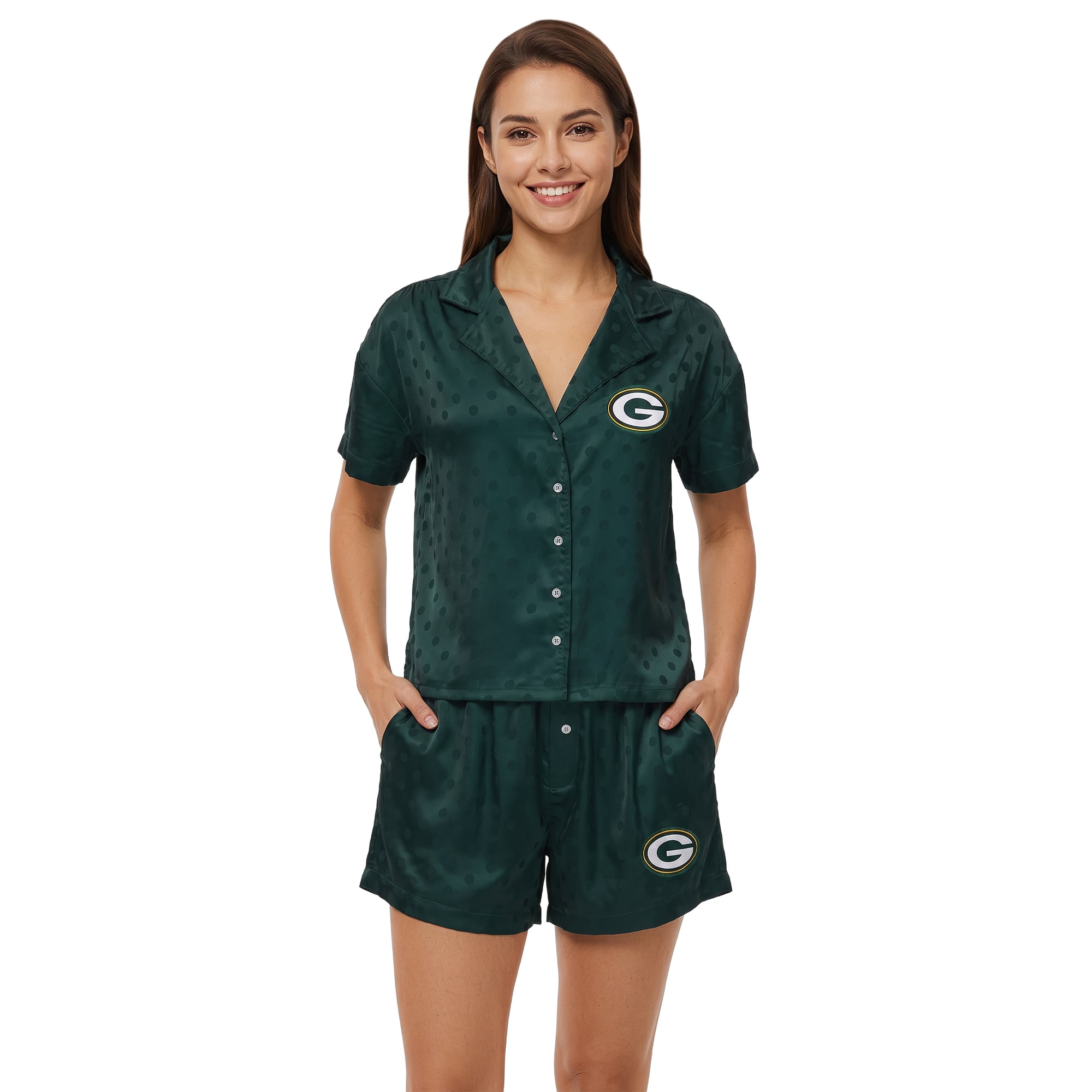 Women's Concepts Sport  Green Bay Packers Wink Dot Satin Jacquard Sleep Set