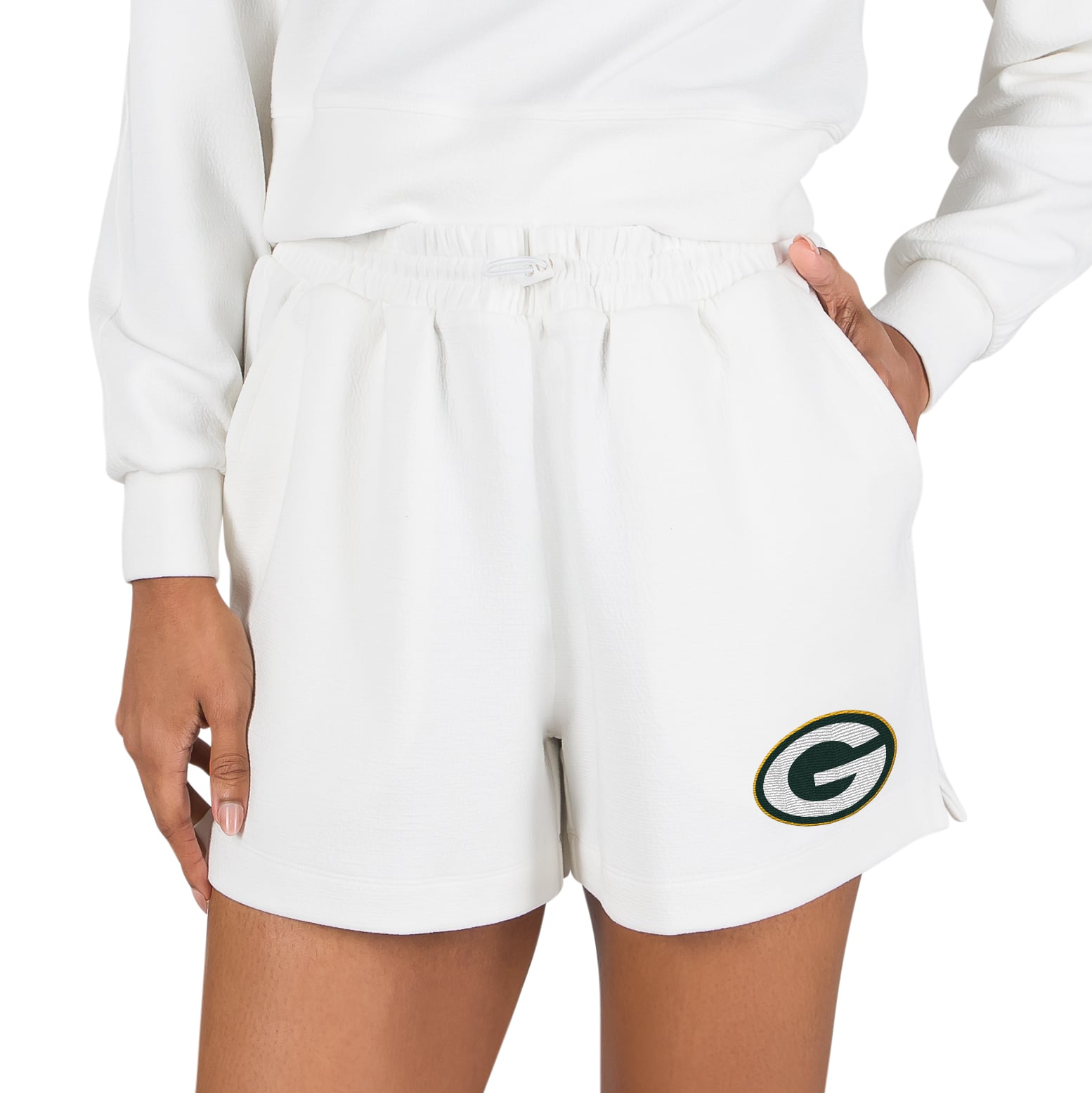 Short de détente en maille Kingston blanc Green Bay Packers Concepts Sport pour femme