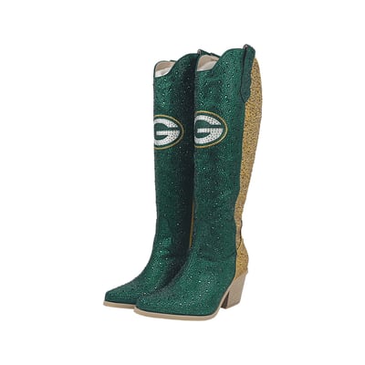  Green Bay Packers Cuce Women's Two-Tone Crystal Cowboy Boot - Green/Gold