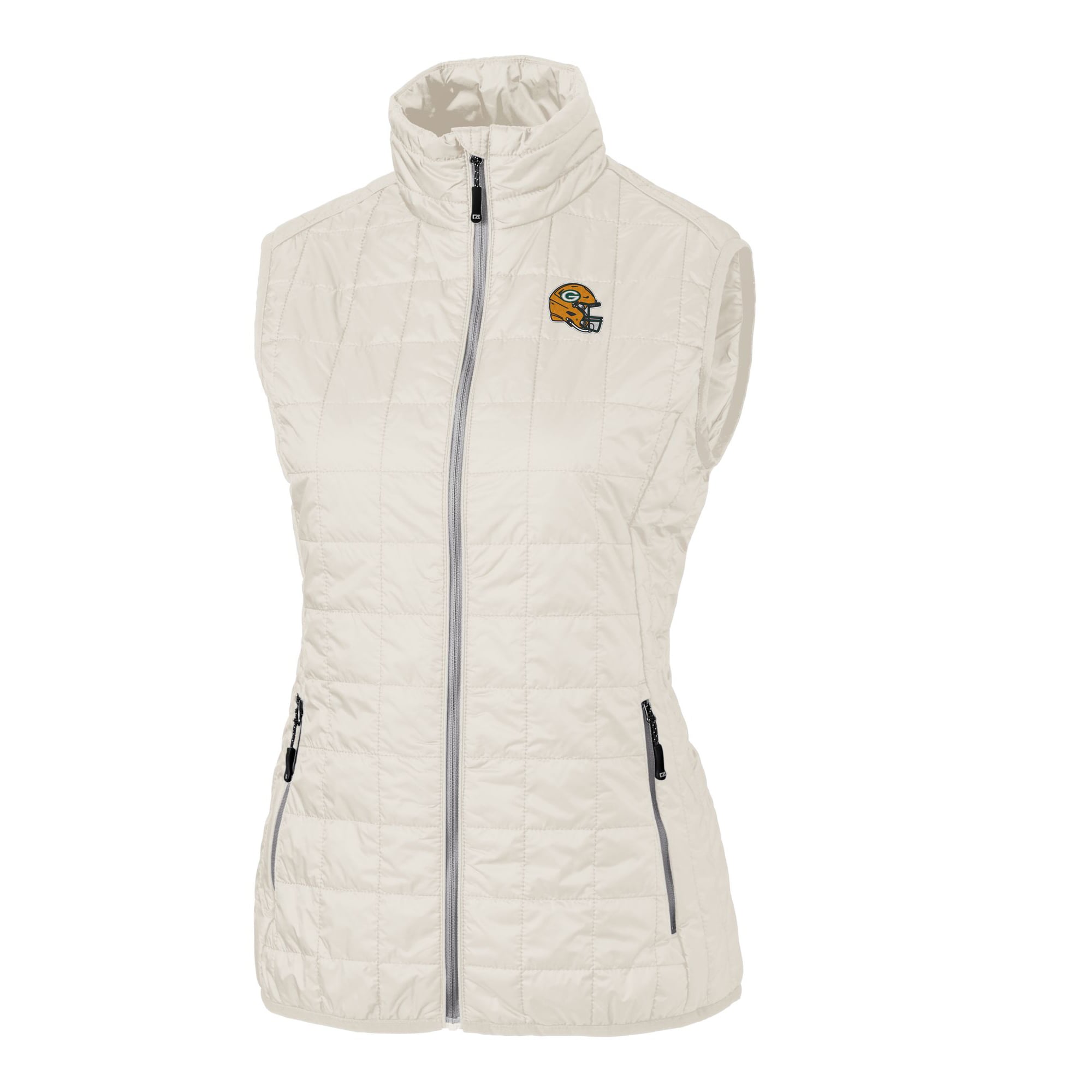 Gilet matelassé isolant entièrement zippé PrimaLoft Eco pour femme Cutter & Buck Heather Green avec logo du casque des Bay Packers Rainier